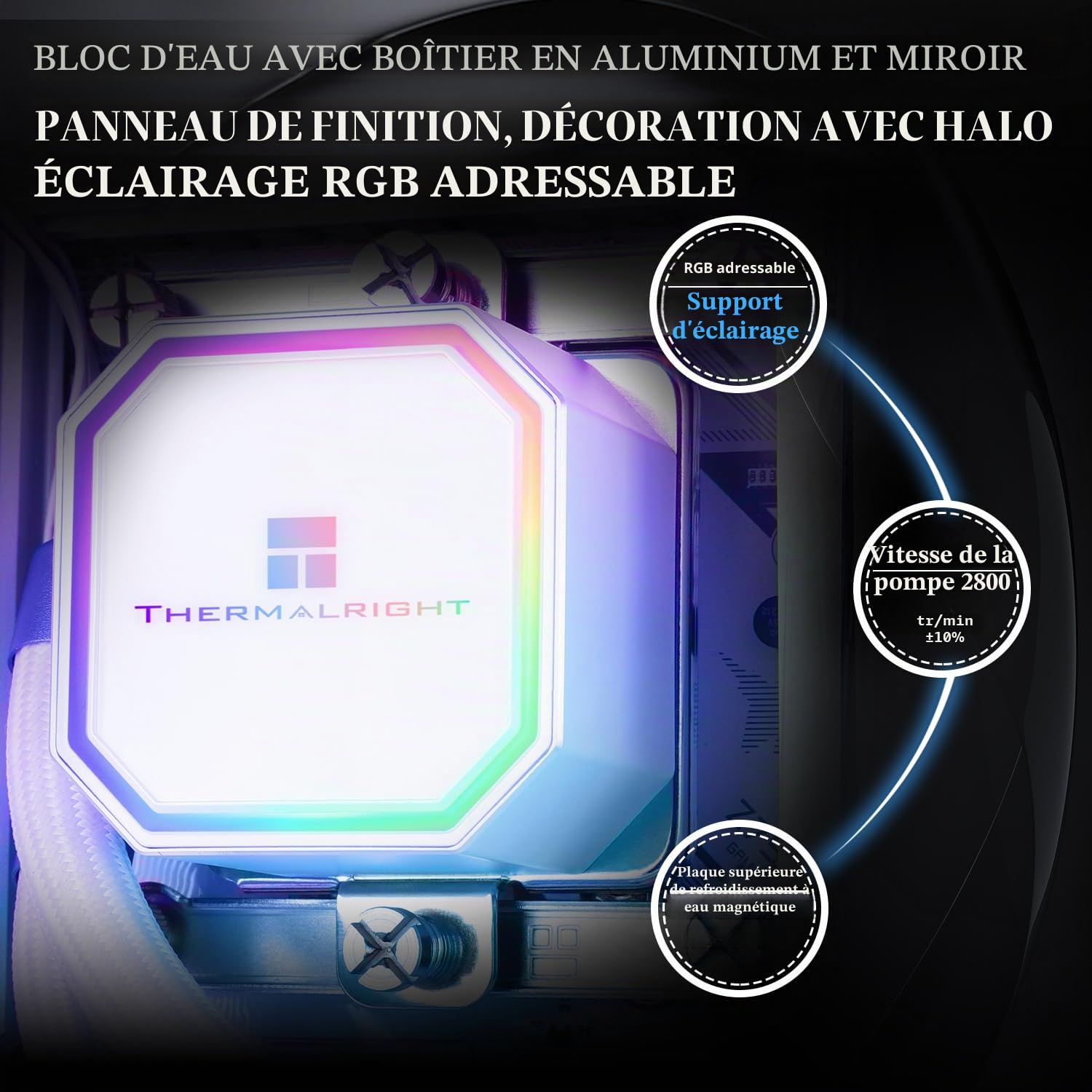 Refroidisseur à eau CPU Bblanc Thermalright Frozen Prism 240 avec ventilateur PWM 120mm, spécifications de radiateur 240 Blanc, dissipateur intégré pour AM4/AM5, Intel LGA1700/1150/1151/1200/1851