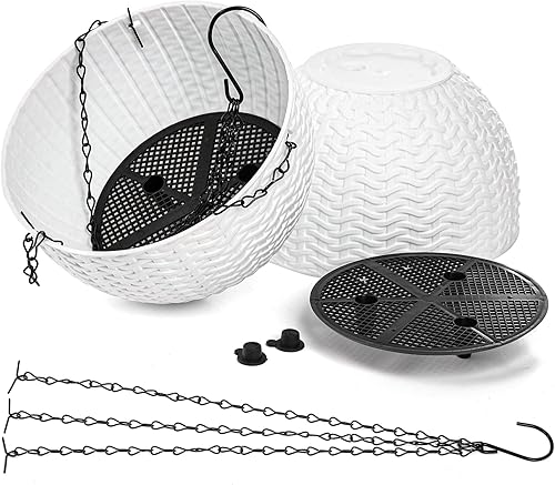 Miniatura 4 de Foraineam Paquete de 4 macetas colgantes de riego automático de 8.2 pulgadas, maceta de jardín para plantas, maceta colgante con escurridor y cadena