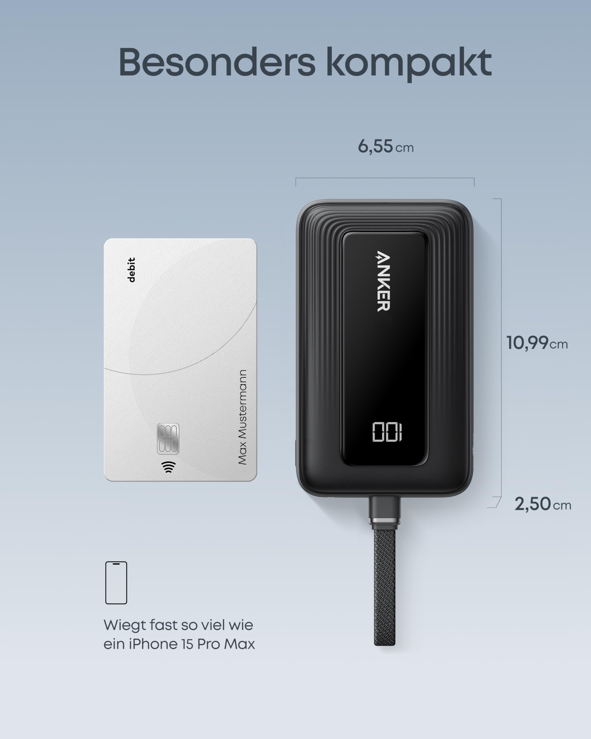 Anker portables Ladegerät, 10.000mAh 30W Powerbank, USB-C In und Out, Akkupack, Powerbank für Reisen, für iPhone 17/16/15/14/13, iPad, MacBook, Galaxy, Google und mehr