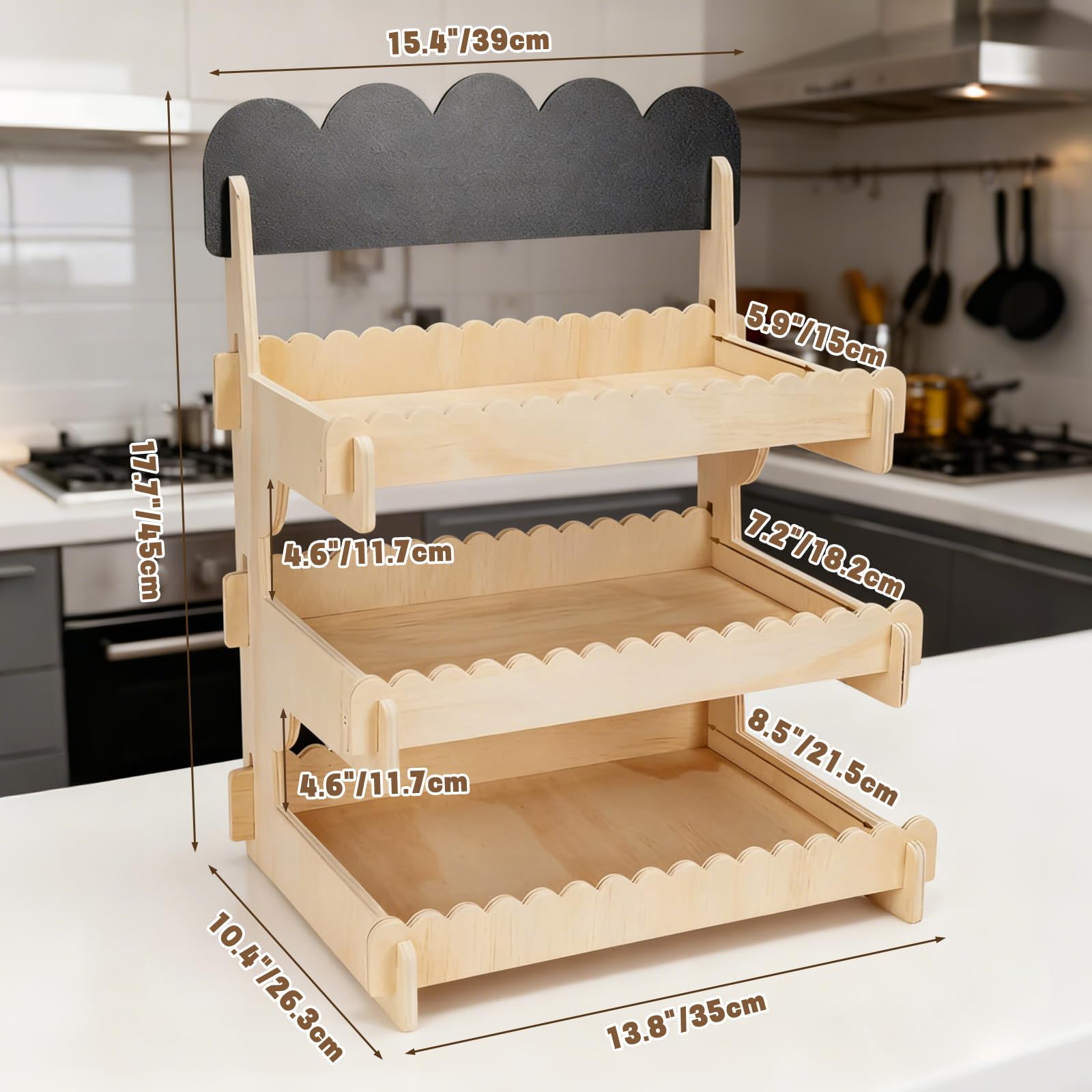 Keksständer, stabiler gestufter Plätzchenständer aus Holz mit Kreidetafel-Schild, werkzeuglose Montage für Cupcakes, Muffins, Gebäck, Marktstände und Veranstaltungen
