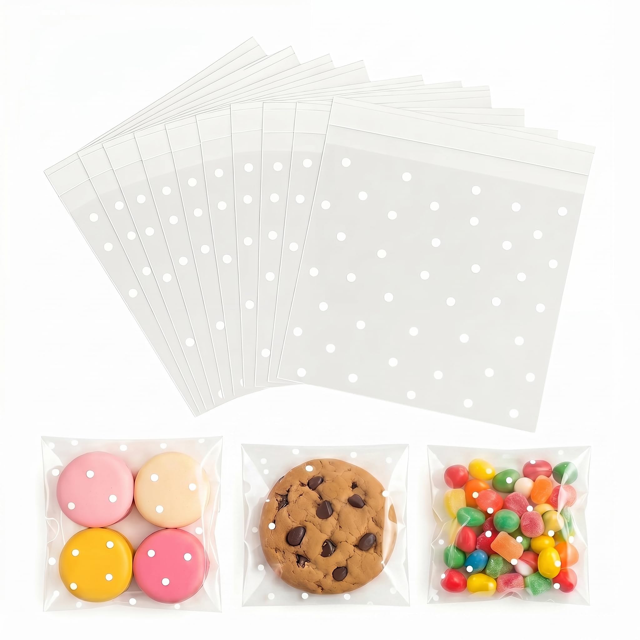 100 Pcs Cellophane Bags, Polka Dot Self-Seal Clear Cellophane Bag,Sweet Bags for Cookie Chocolates, Candy And Biscuits (Polka dots)