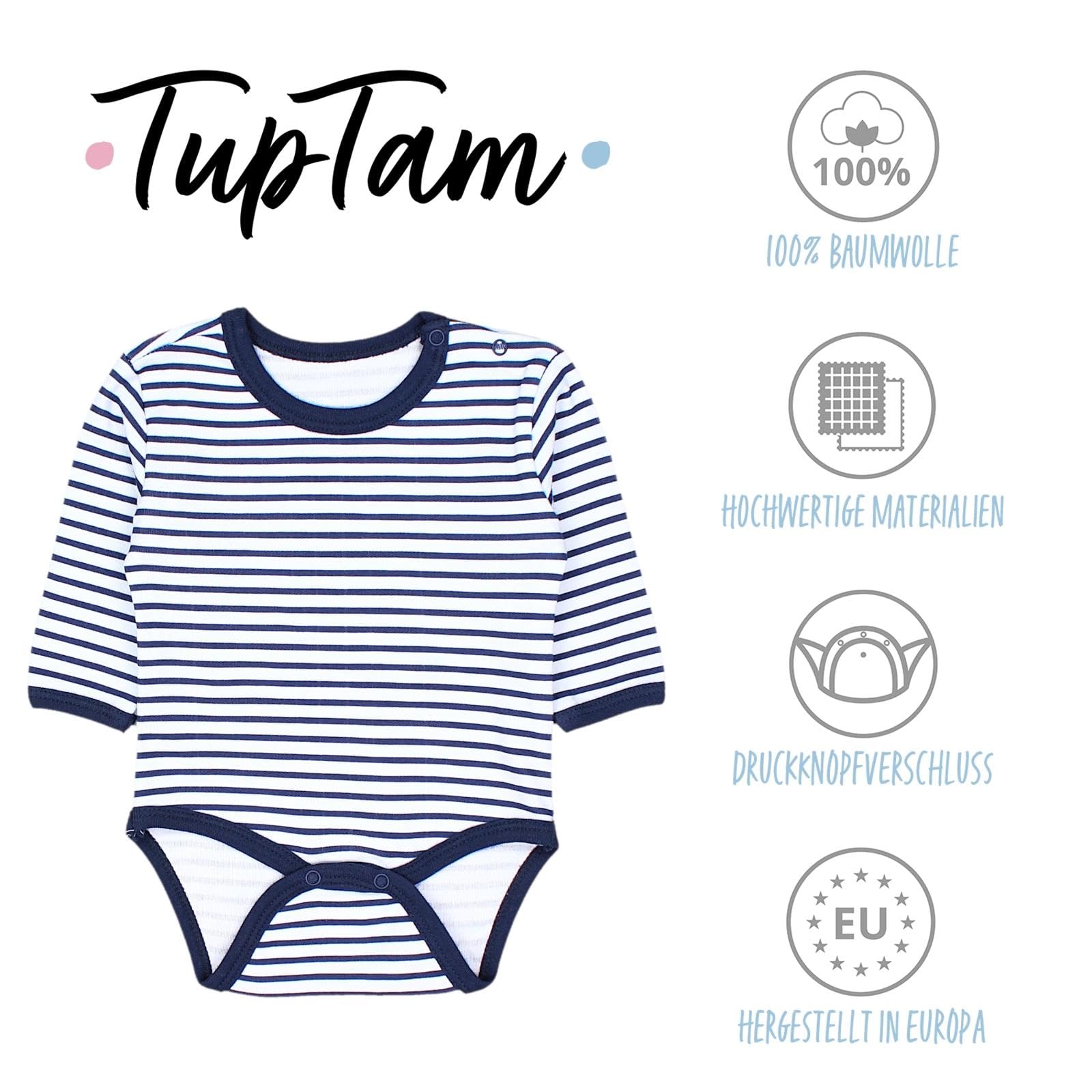 TupTam Langarmbody Baby Body 5er Set – Body Baby aus 100% Baumwolle, OEKO-TEX zertifiziert - 3