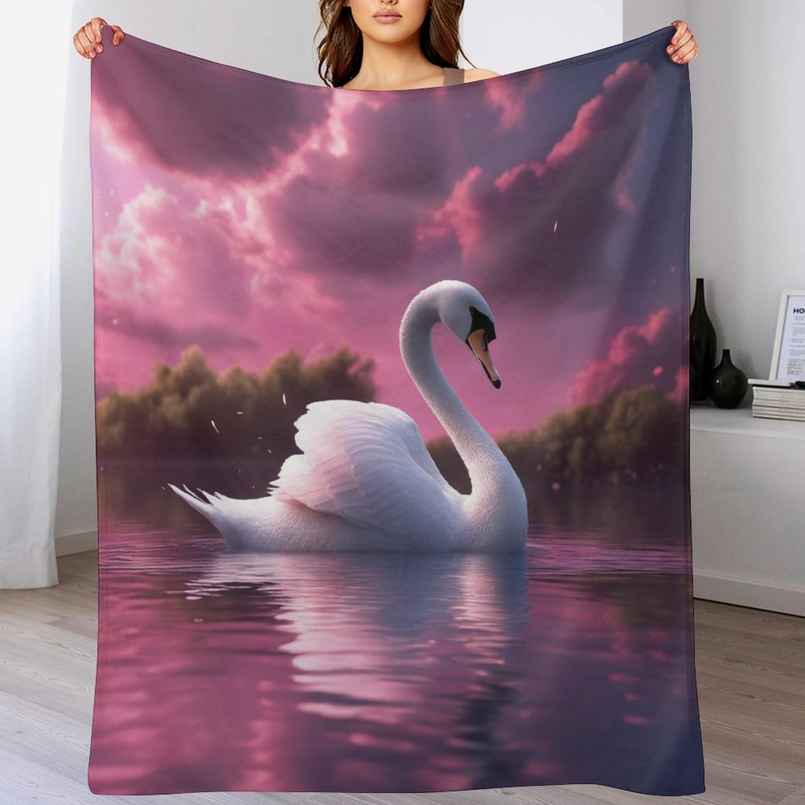 Couverture polaire Cygne douce, grand plaid chaud pour lit et canapé