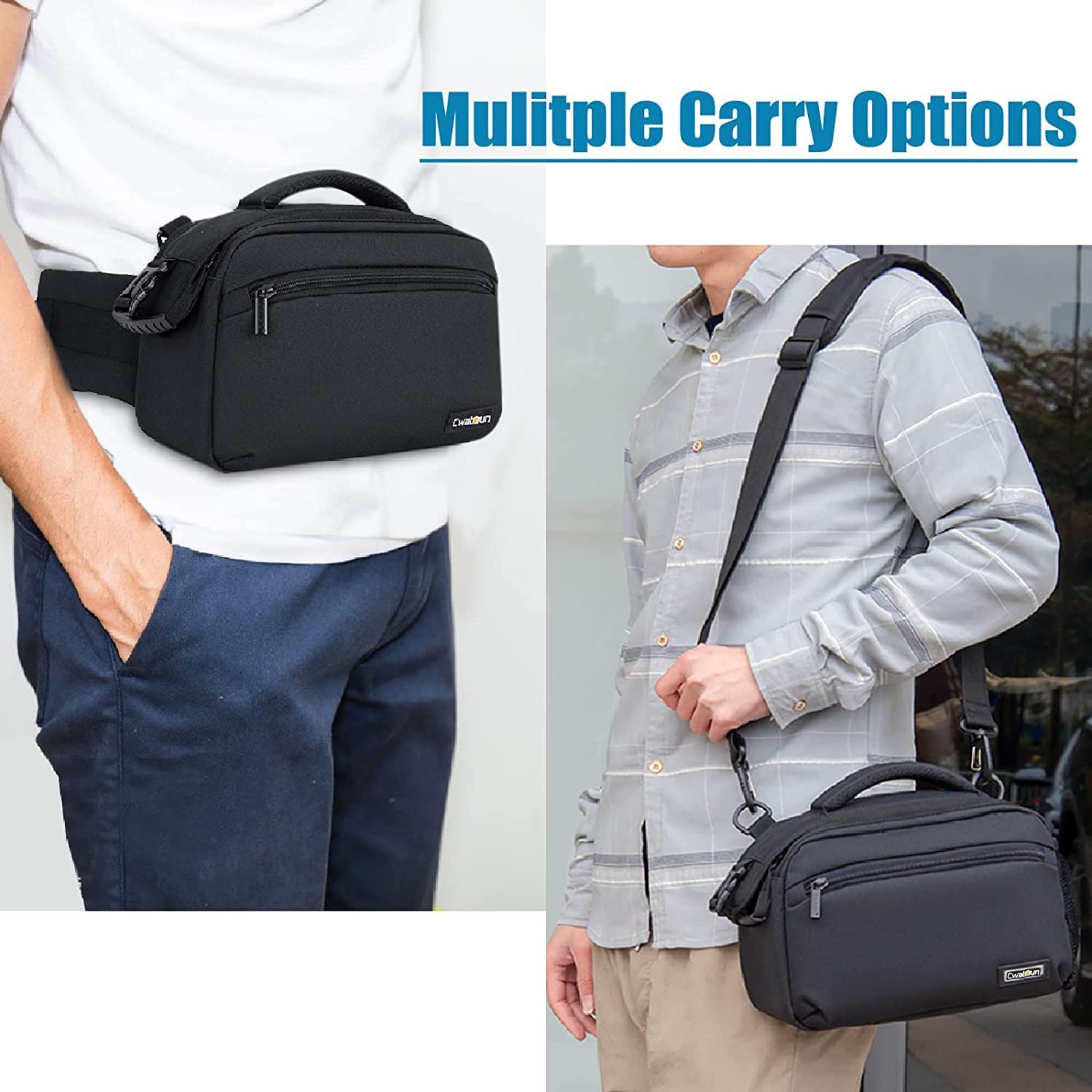 Cwatcun Sacoche pour Appareil Photo, Sac Banane Homme Femme étanche pour DSLR SLR Appareil Photo Sac pour la randonnée d'entraînement en Plein air