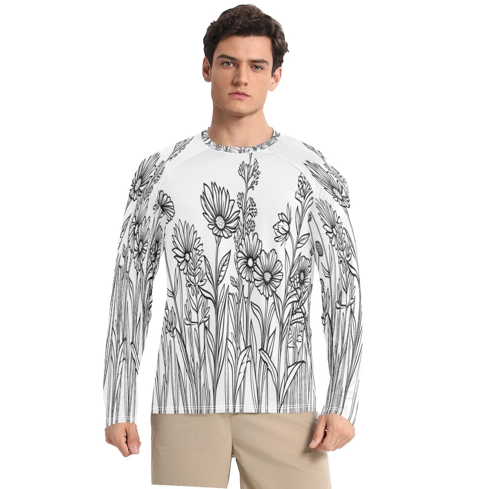 Wildflower and Grasses Men's Sun Protection Shirts UPF 50+ Long Sleeve UV Rash Guard Quick Dry Swim Shirts-image-4