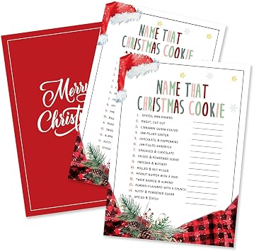 ألعاب حفلات بسكويت الكريسماس المكونة من 30 بطاقة - NAME THAT CHRISTMAS COOKIE - لعبة كسر الجليد العائلية والجماعية لإضفاء الحيوية على أجواء العطلة، مثالية لتزيين ألعاب حفلات الكريسماس - A08