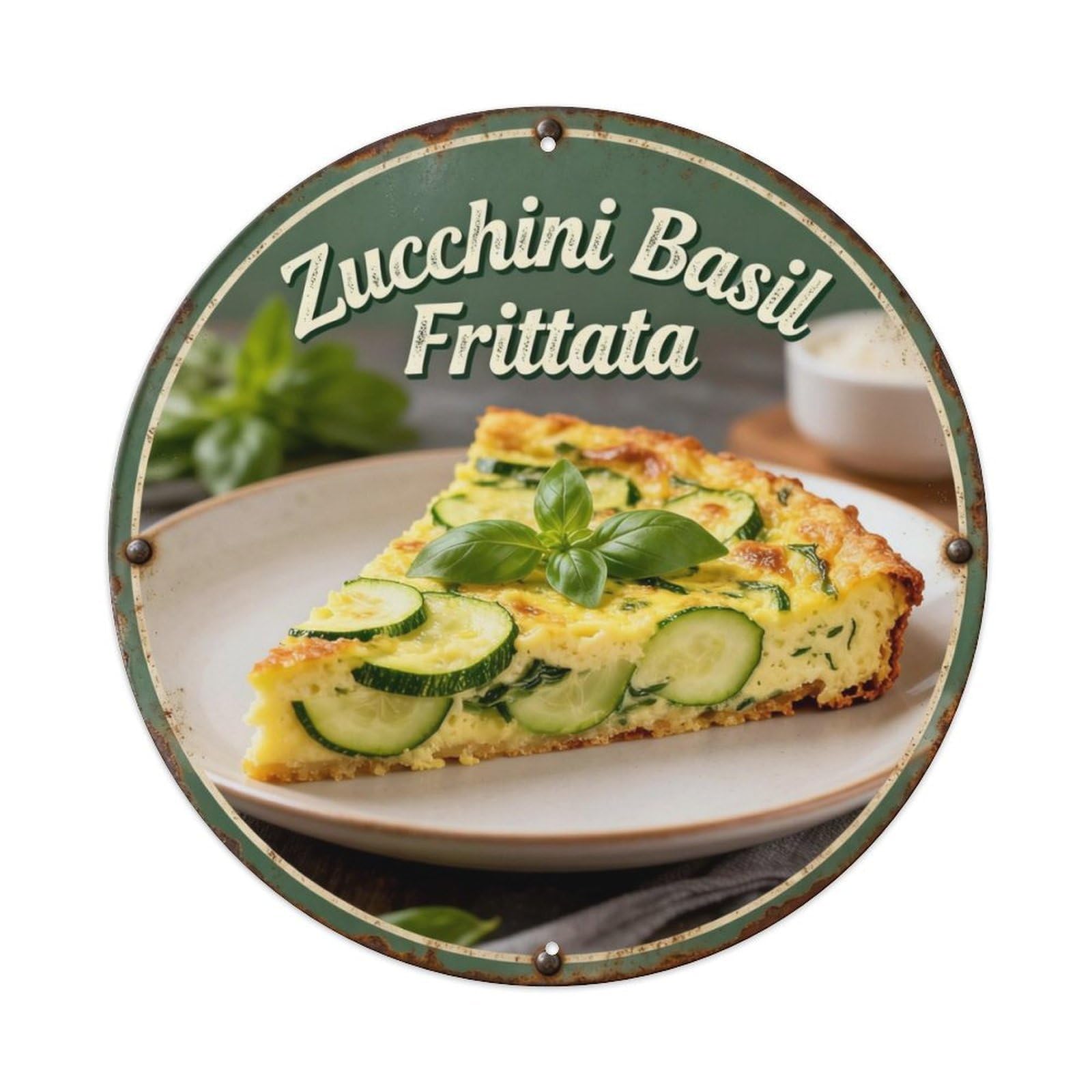 Zucchini Basil Frittata Metal Tin Sign Plaque