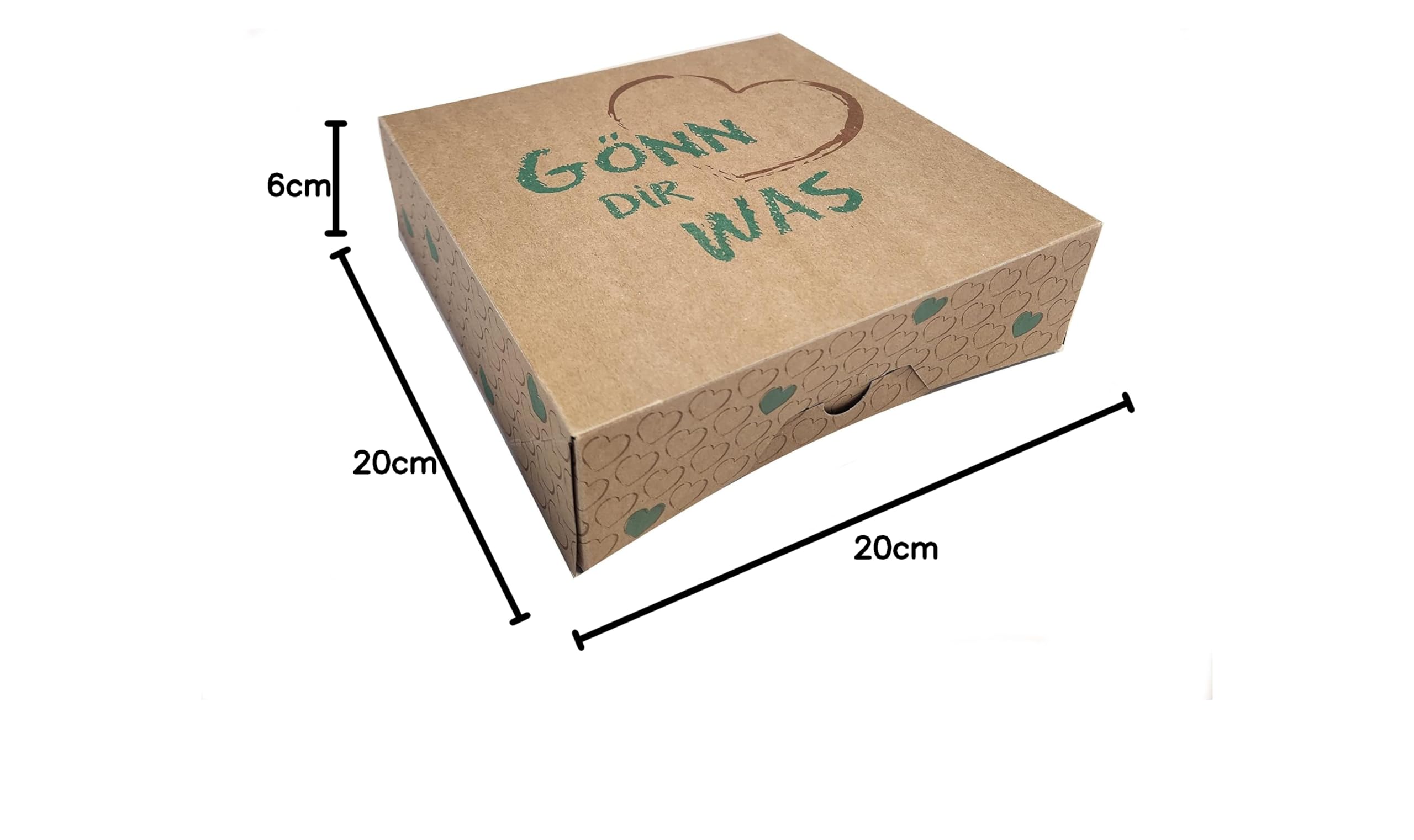 Pro DP 100 Cakeboxen Kuchenkartons Gebäckschachteln Faltkartons Foodbox braun mit Neutraldruck Gönn dir was 300g/m² Karton fettdicht 20x20x6cm