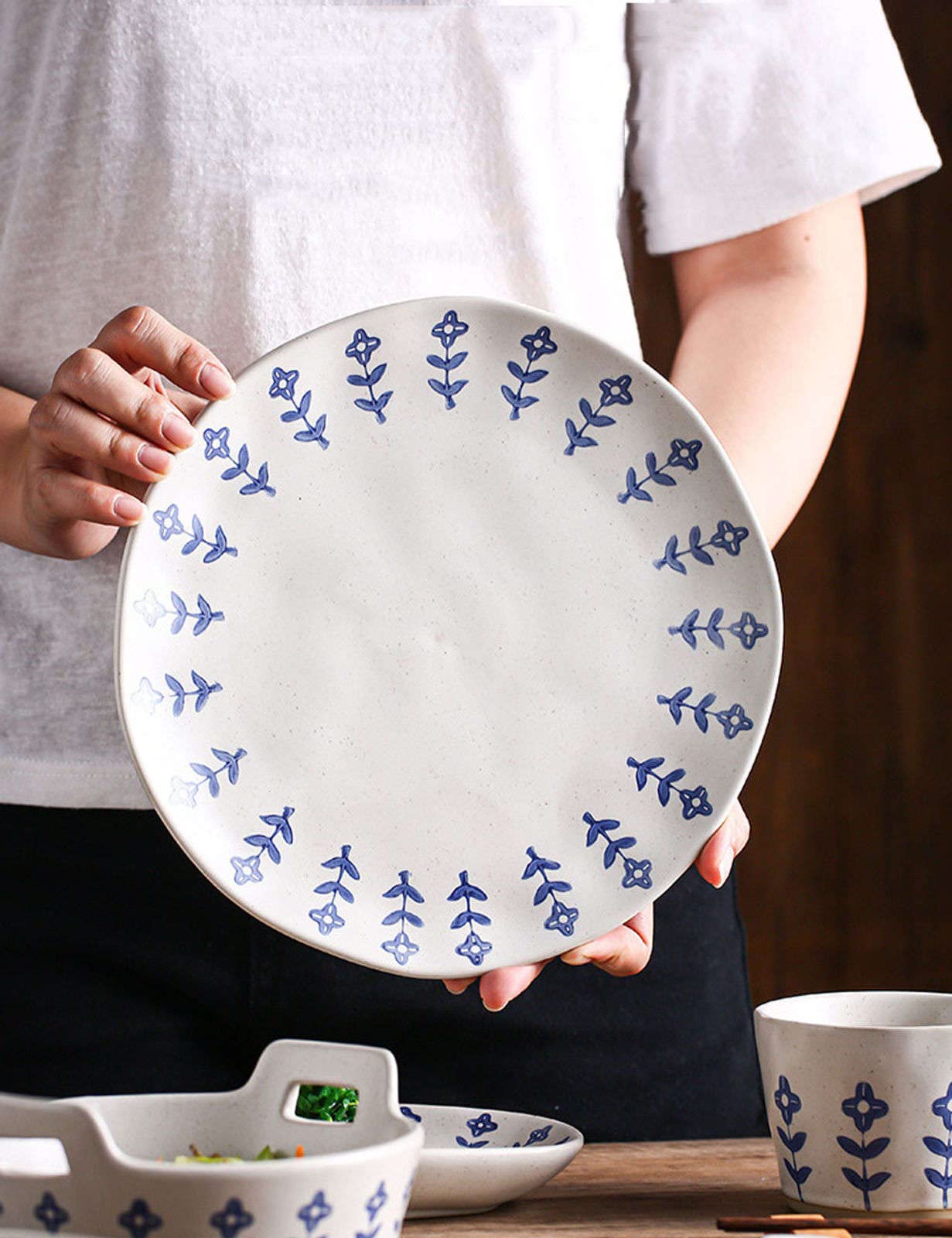 Ceramiczne talerze obiadowe, Zestaw 2 talerzy kamionkowych, japońskie naczynia do serwowania, kuchenka mikrofalowa, sejf, przystawka, deser, sałatka, makaron, talerze obiadowe - 10 cali (Size : 12inc