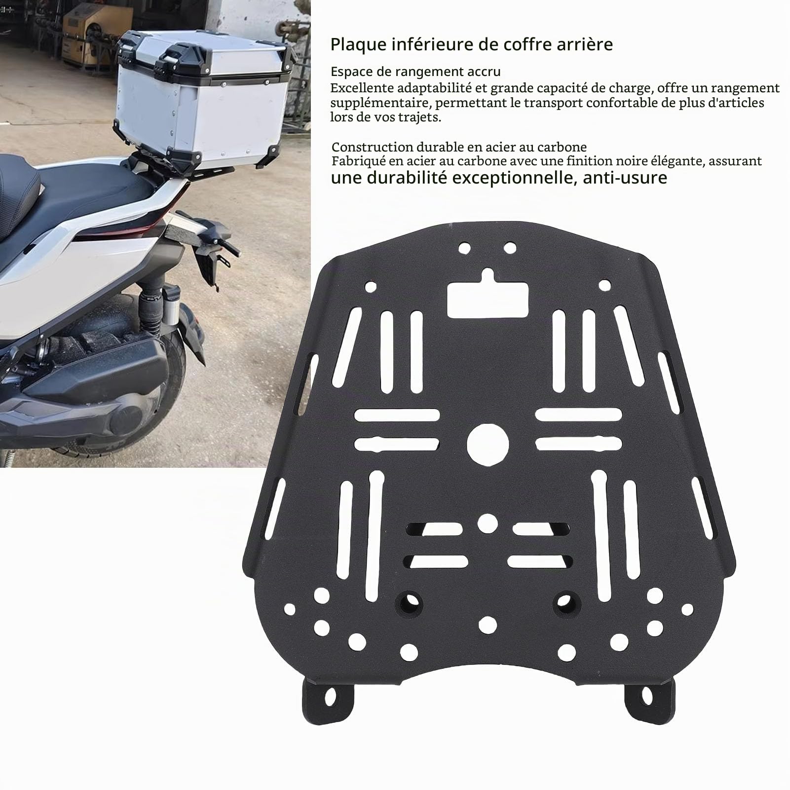 CCYLEZ Plaque Inférieure de la Boîte à Queue de Moto, Support de Support de Base à Bagages à Bagages pour Zontes 368G 501G, avec Un Support de Coffre Détachable de Finition Noire