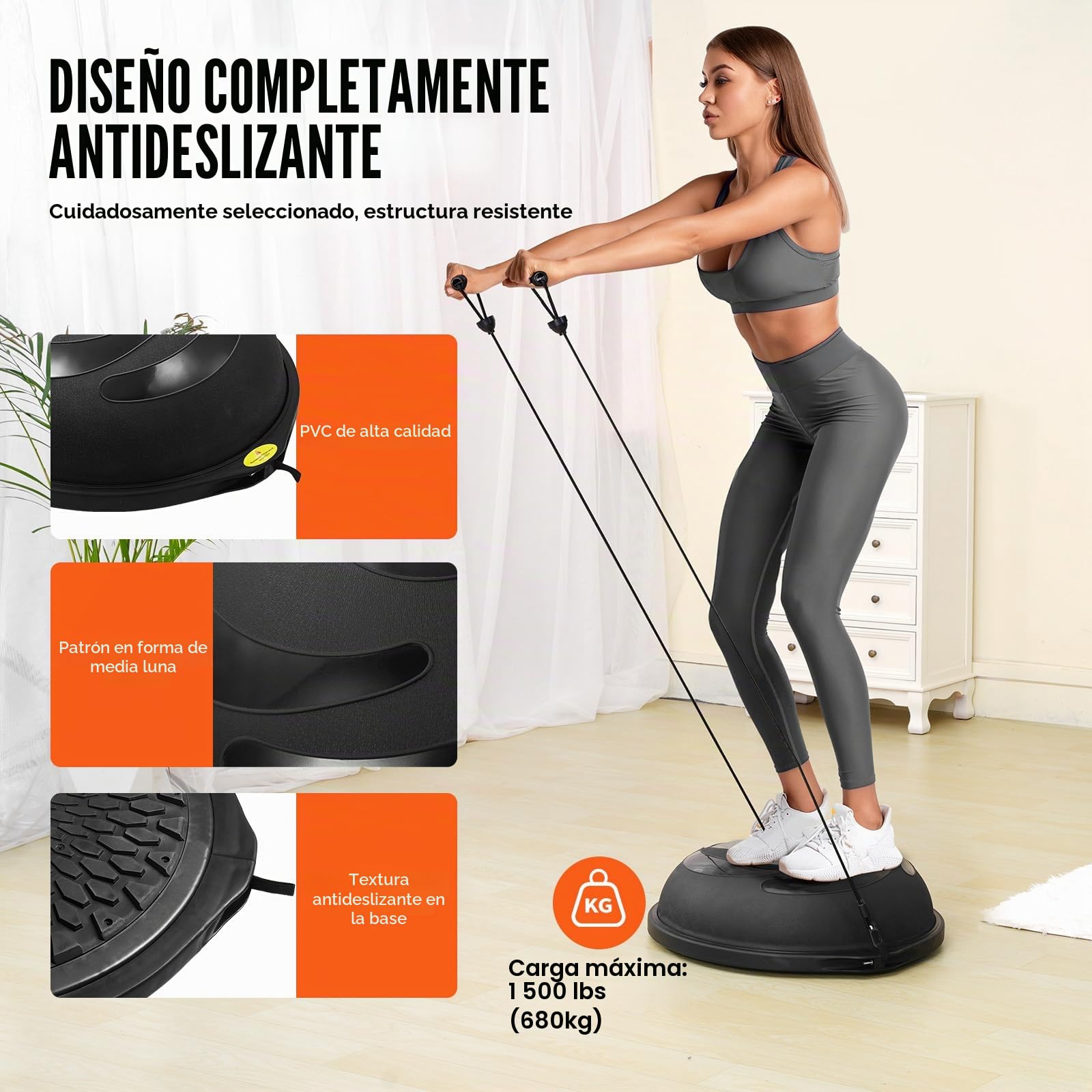 VEVOR Entrenador de media pelota de ejercicio, 23/26 pulgadas, pelota de estabilidad de 1500 libras, pelota de yoga con bandas de resistencia y bomba de pie, pelota de fitness de fuerza para gimnasio