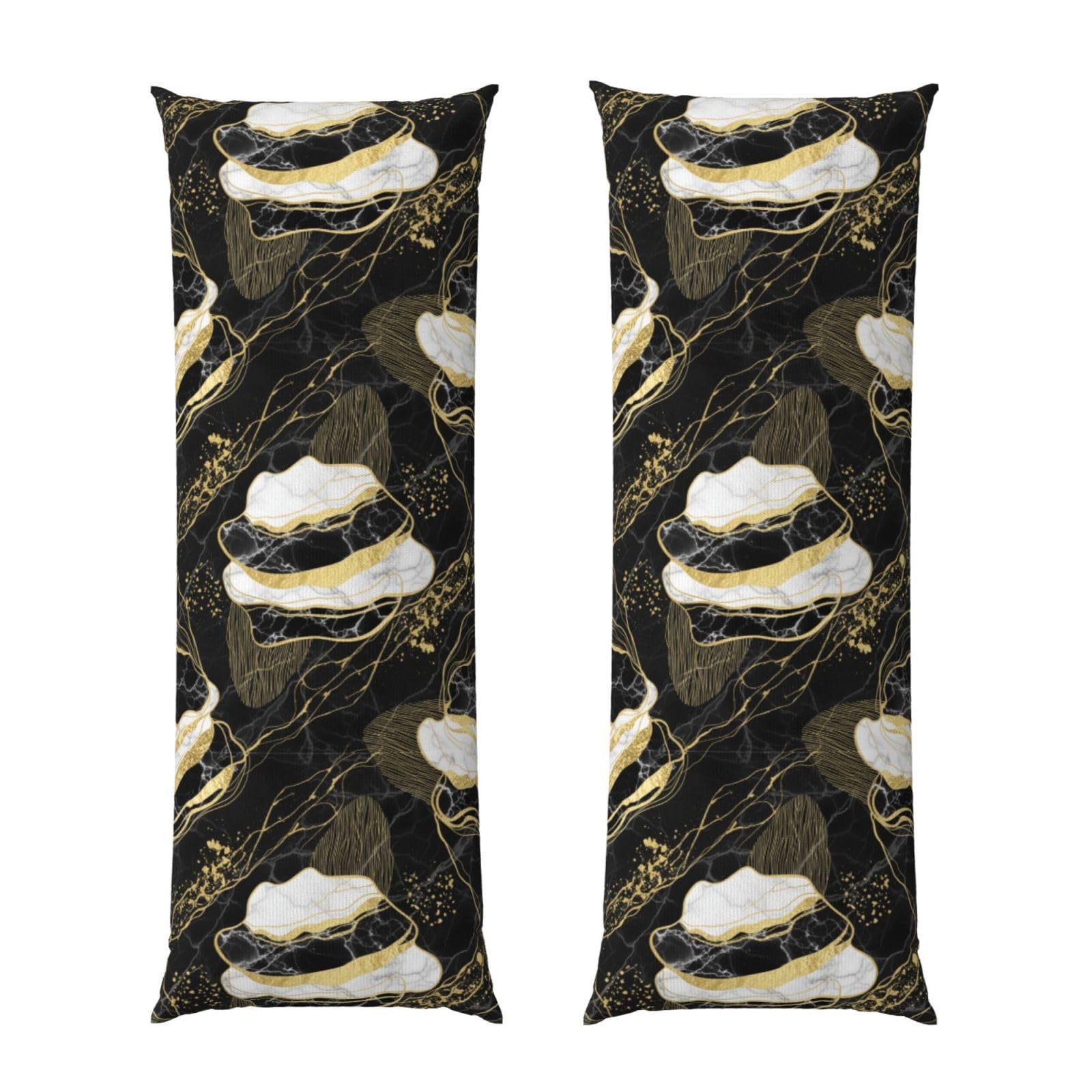 Long Body Pillow Cover 20x54, Gold Black Marble, Plush Velvet Pillowcase with Zipper, Cozyffy Rectangular Case for Bedroom Couch Sofa Sleeping