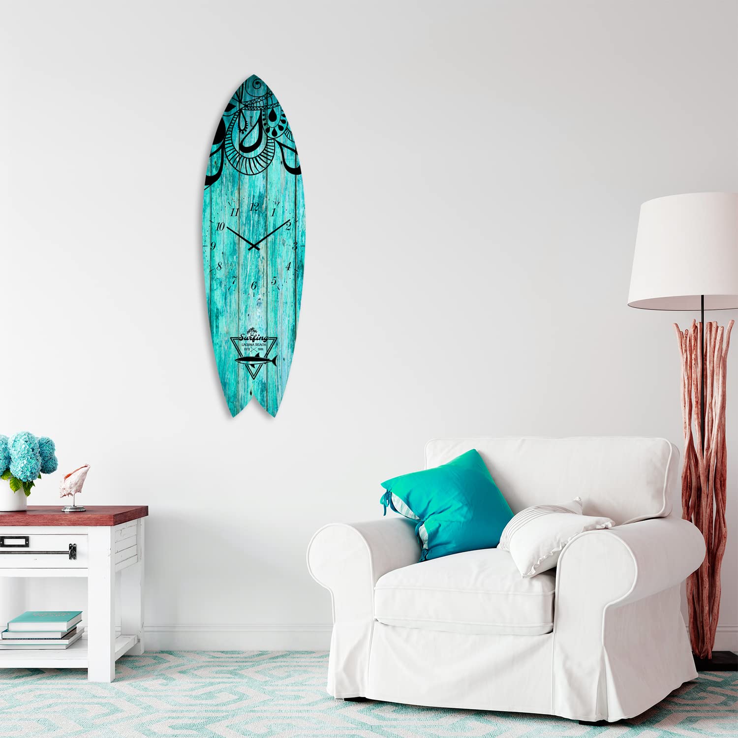 Reloj de pared de surf deco, péndulo moderno silencioso, decoración de pared, reloj de pared decorativo, laga, beach, 100 x 30 cm