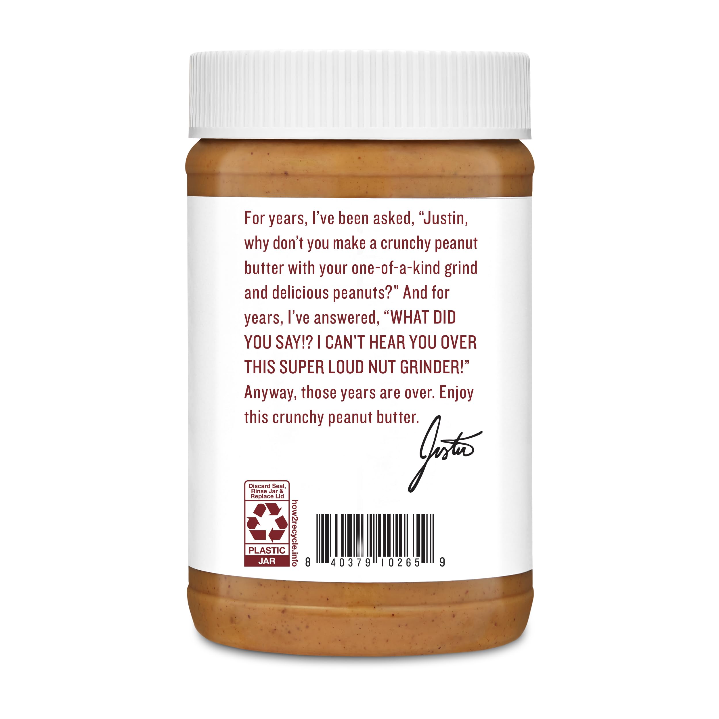 Justin's Crunchy Classic Peanut Butter 473 ml Glas, glutenfrei, gentechnikfrei, verantwortungsvoll angebaut