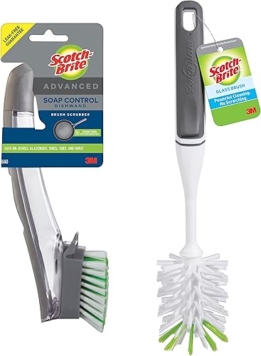 Scotch-Brite Kit de cepillos de cocina - Cepillo para botellas de vidrio y agua y cepillo avanzado para control de jabón - Cepillos para limpiar