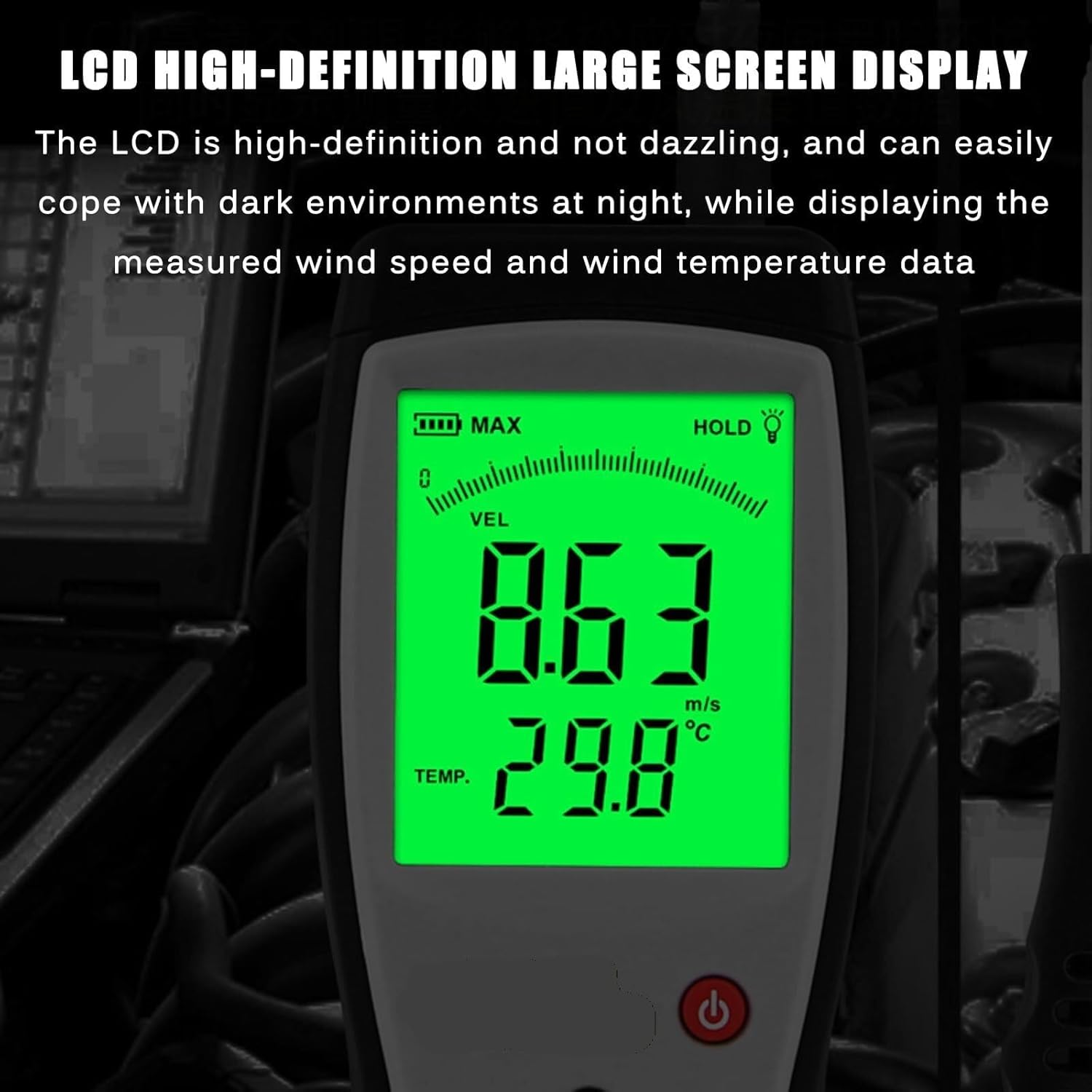 Wind Speed Anemometer, Handheld Thermal Anemometer, Air Flow Velocity Meter Wind Speed Gauges, Large LCD Display, 0~30m/s, for Flow Hoods, Clean Rooms, Balance