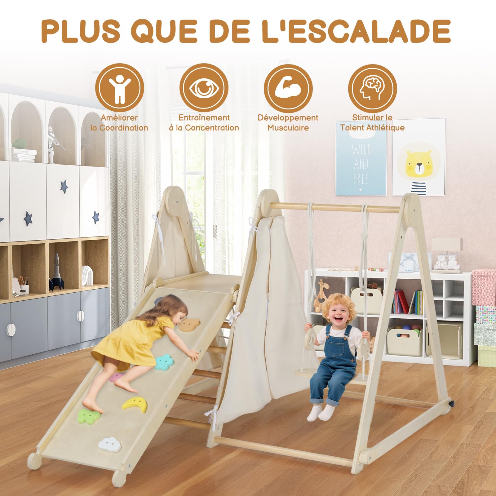 LEADZM 7 en 1 Ensemble d'escalade avec Balançoire Réglable Filet et Échelle
