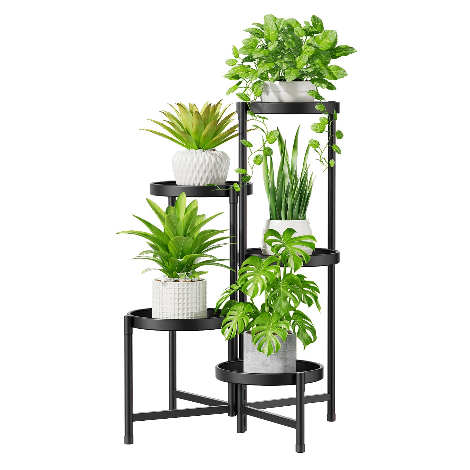 5 Tier Large Plant Stand Indoor, 10 Inch Wide Tall Corner Metal Plant Stands Outdoor for Multiple Plants, Folding Tiered Flower Display Holder Rack Shelf, Black