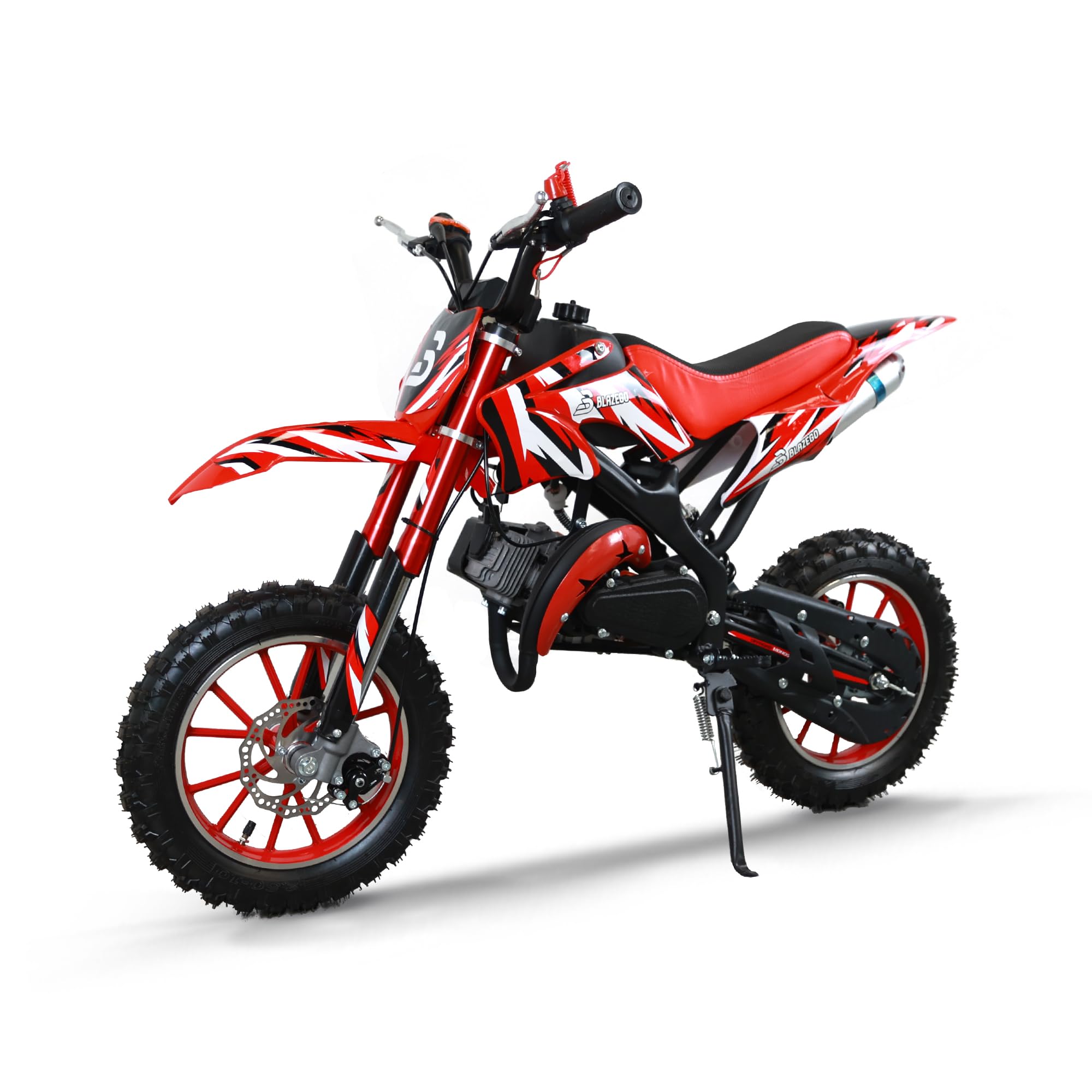 49CC Kids Gas Dirt Bike, 2-Stroke Gas Powered Motorcycle, Dual Disc Brakes, Front & Rear Shock, 10" Off-Road Tires, 28 MPH Top Speed, 132 LBS Max Load, Mini Dirtbike for Kids 8-14, Red