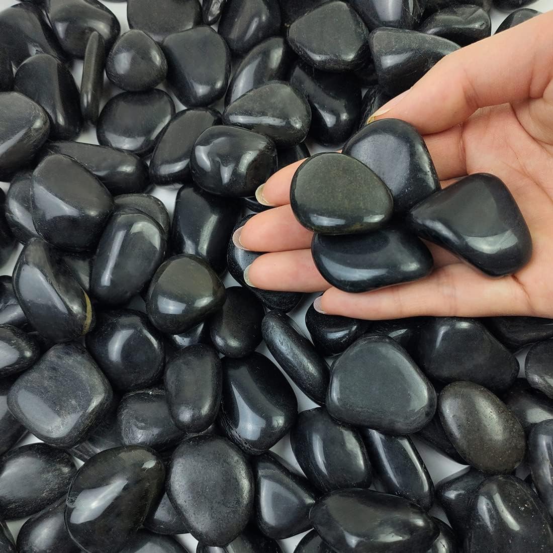 10 lb Small Black Pebbles for Plants, Polished Black Stones. Decorative Black River Rocks for Outdoor Landscaping Vase Aquarium and Garden rocks 0.8-1.2 inch 10.0 Pounds