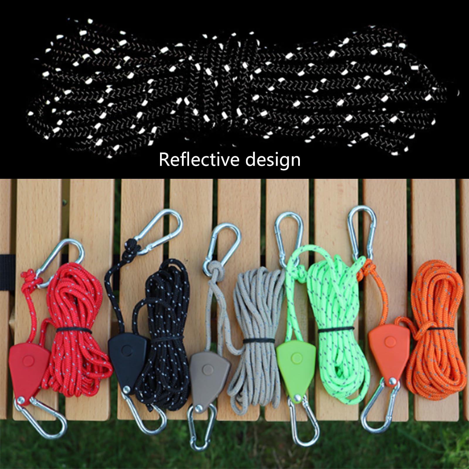 Accesorios de jardinería Aire Ajustados Trinquetes Gancho para Tienda de campaña Polea Perchas de Cuerda Crecer Perchas Ligeras con mosquetón Ajustador de polea Cuerda para Acampar