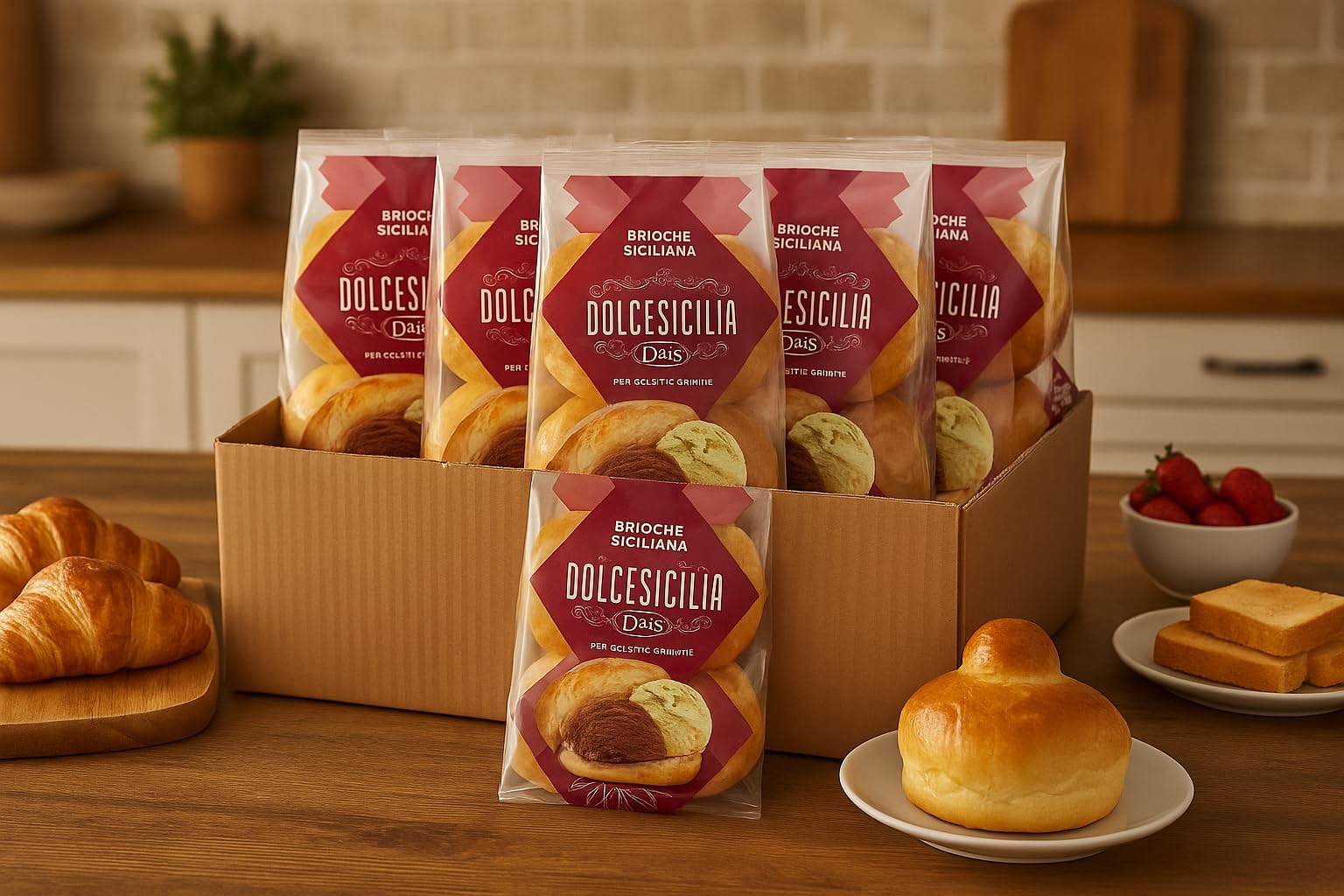6 Confezioni Brioche Siciliana 280g (4 Pezzi per Confezione) – Soffici e Profumate, Ideali per Gelato, Granite, Colazione o Merenda, Ricetta Tradizionale con “Tuppo”, Totale 24 Brioches