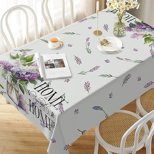 Miniatura 6 de Mantel rectangular decorativo con hojas de lavanda moradas para el hogar, mantel para comedor, barbacoa, picnic, mesa auxiliar, 52 x 70 pulgadas