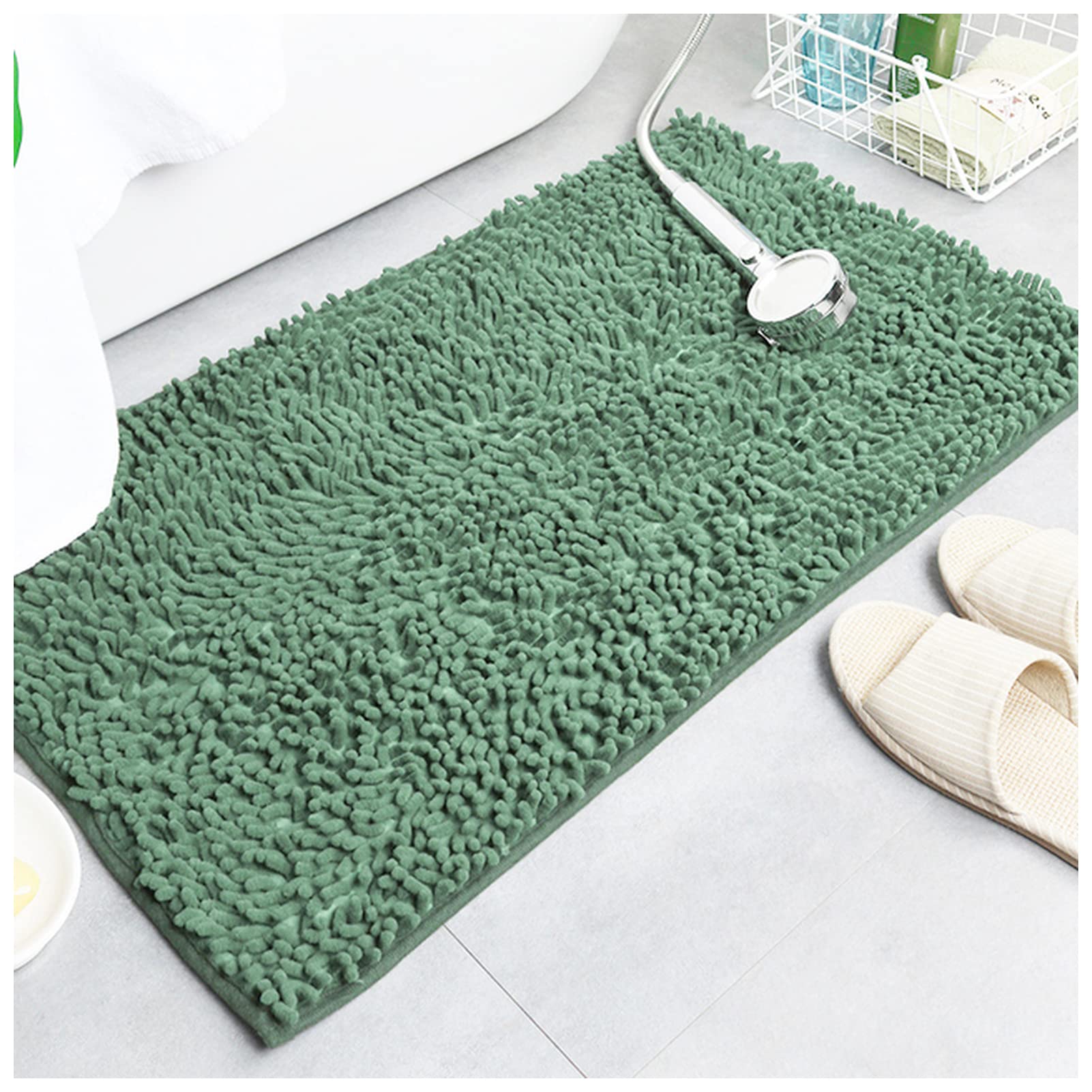 Tappetino da bagno antiscivolo in ciniglia, grigio, assorbente, per bagno, soggiorno, camera da letto, cucina, morbido e tappeto (verde erba, 70 x 140 cm)