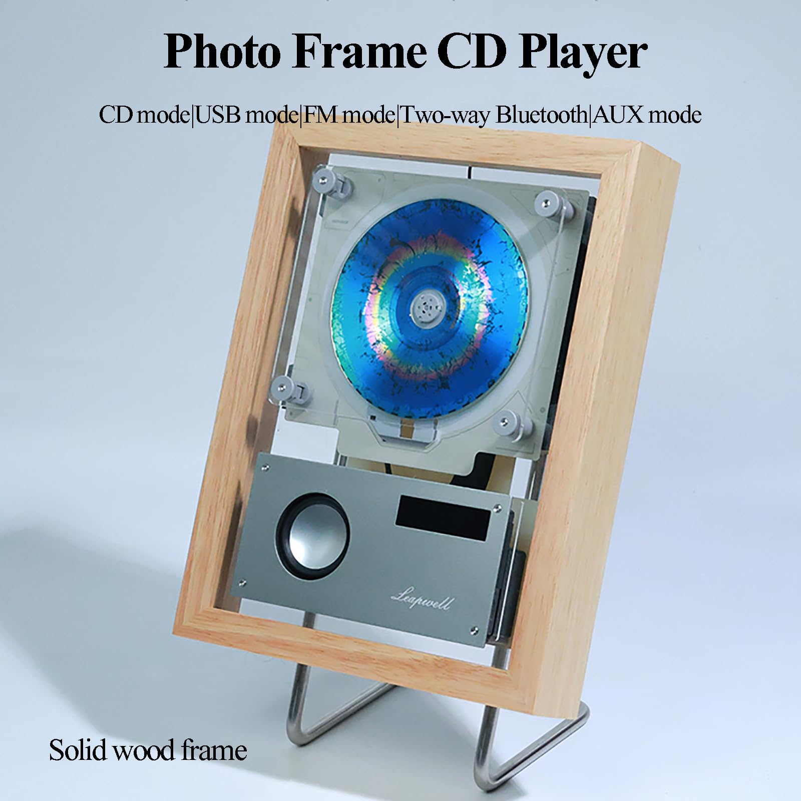 Lettore CD Bluetooth con telecomando, altoparlante incorporato, modalità CD/USB/FM/AUX, cornice per musica retrò per la decorazione della casa