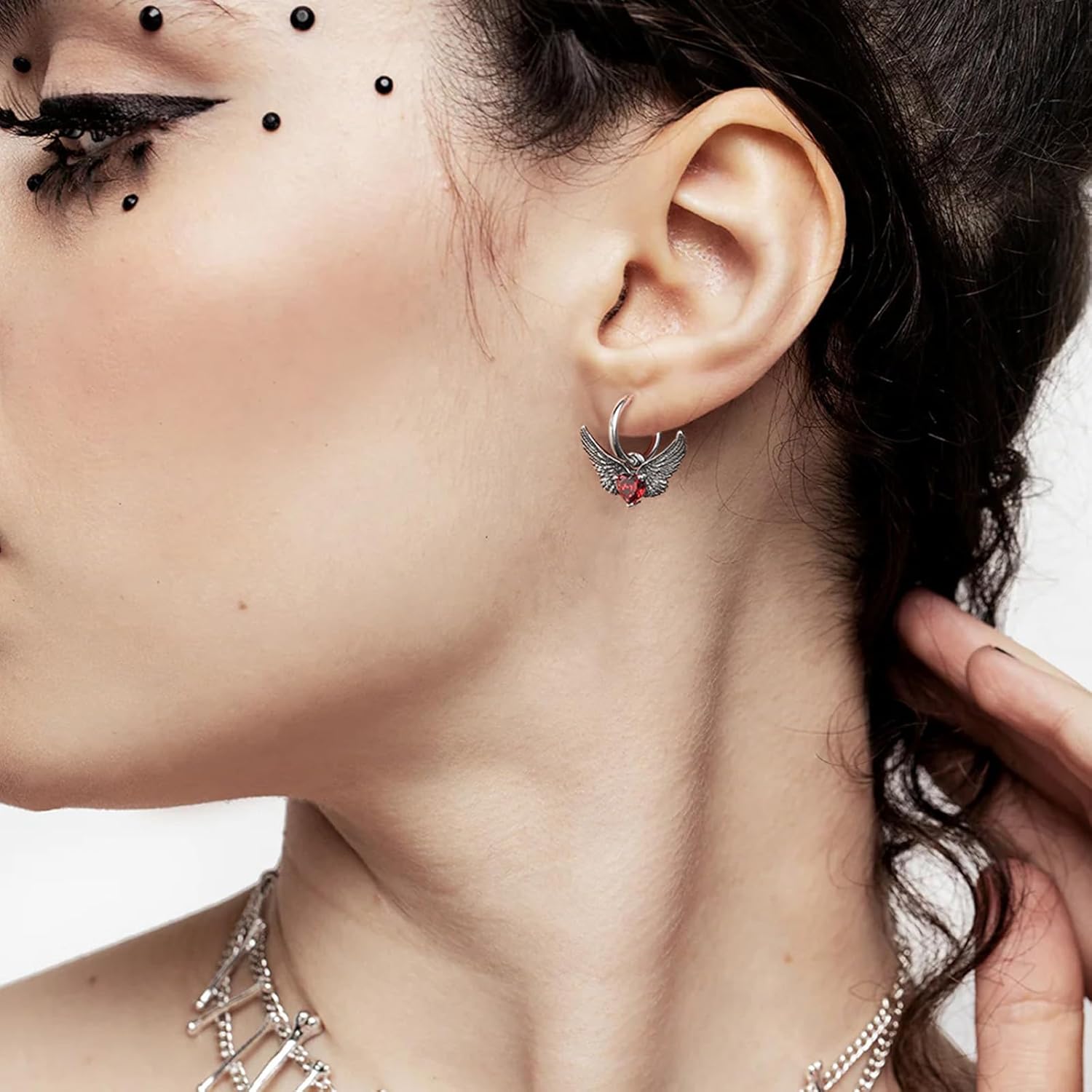 HZMAN Wings Earring for Women Stainless Steel Gothic Retro Angel Wing Dangle Earring Lightweight Huggie Hinged Hoop Earrings Jewelry Gift - Image 2