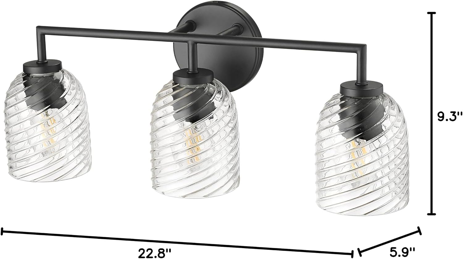 ML Lighting | Catania Collection | 22203-MB | 3 Light Vanity in Matte Black Finish with Clear Swirl Glass Shade | Versatile Design That adds High-End Texture and Elegance to Your Bathroom