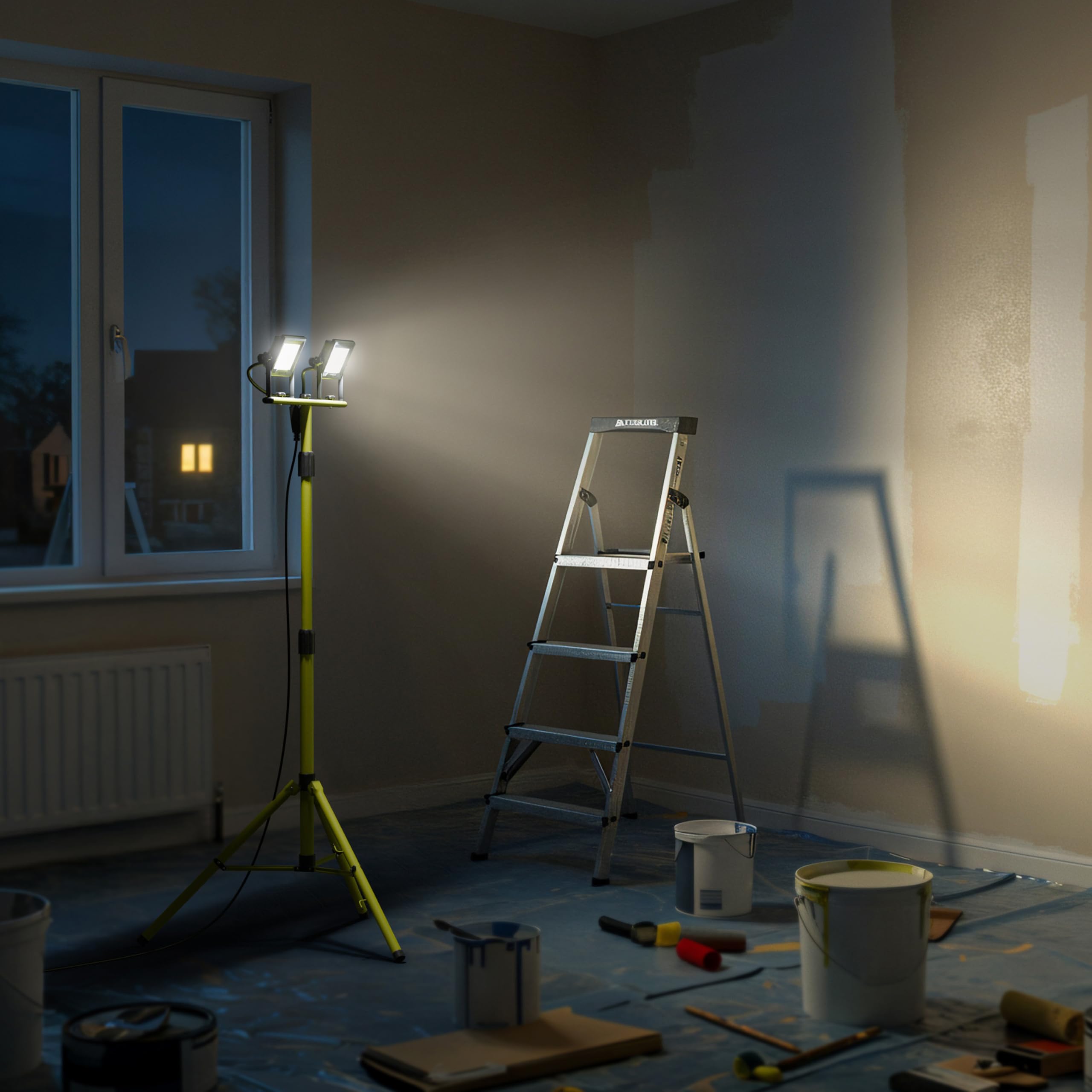 Luceco Treppiede LED a Doppia Testa da Lavoro, Sottile, Regolabile, Multiposizione, Pieghevole, Cavo da 3m, Resistente alle Intemperie, Nero/Verde, IP65, 2 × 20W, 3200lm, 5000K, EFLDTT20B50