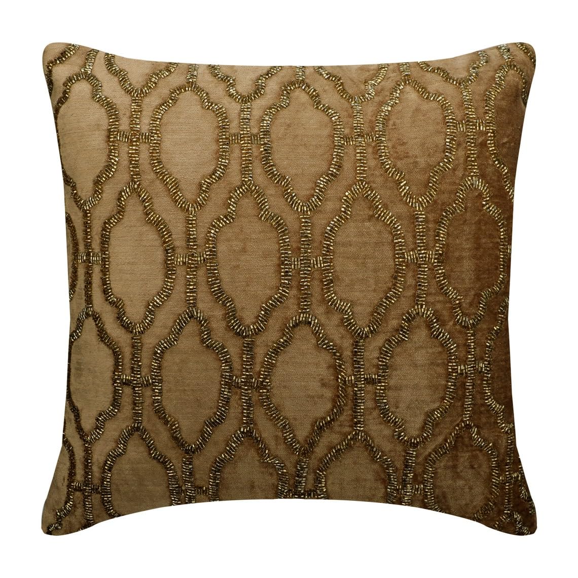 The HomeCentric Decorative Gold 24"x24" (Pack of 2, 60x60 cm (24"x24") Cushion Covers, Velvet Lattice, Trellis & Beaded Throw Cushion Covers, Geometric Pattern Modern Style - Starlight Gold — image 1