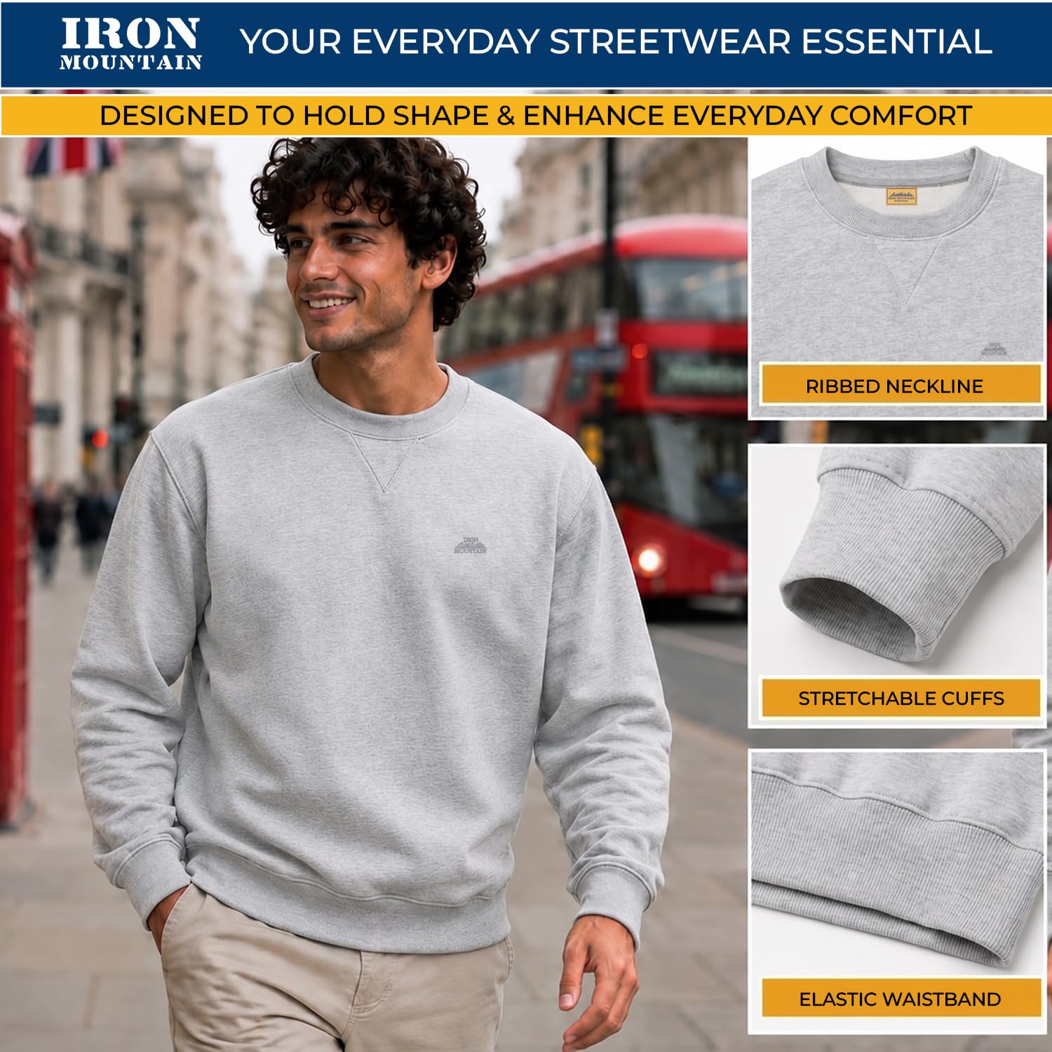 Iron Mountain IMSWT205 Sudadera de Cuello Redondo para Hombre con Hilo Reciclado Anti-Pilling Flexible