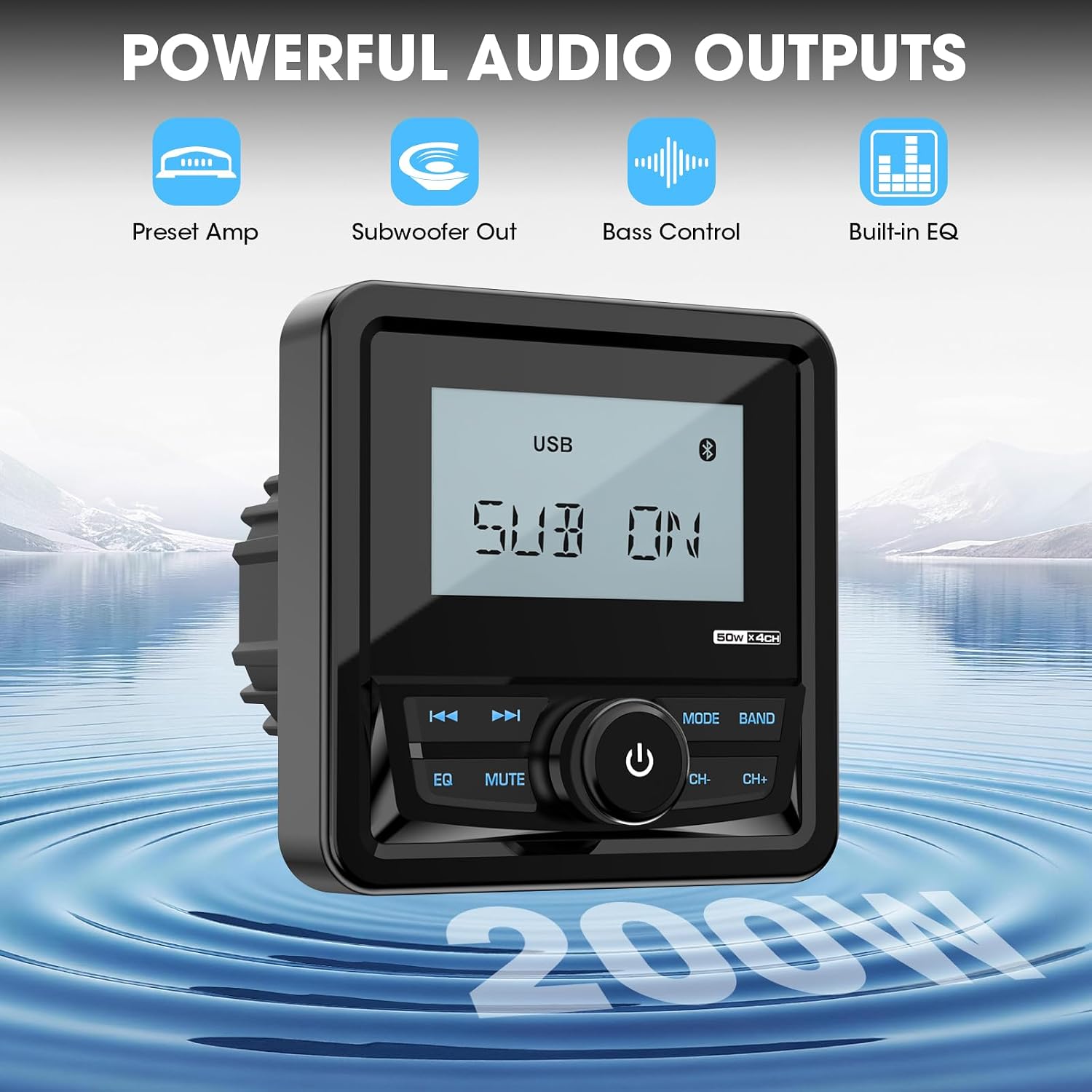 Bluetooth Boat Radio Receiver: Marine Gauge Stereo for Boat - 2.8 Inch LCD Display AM FM USB AUX Subwoofer for Golf Cart ATV UTV SXS Yacht