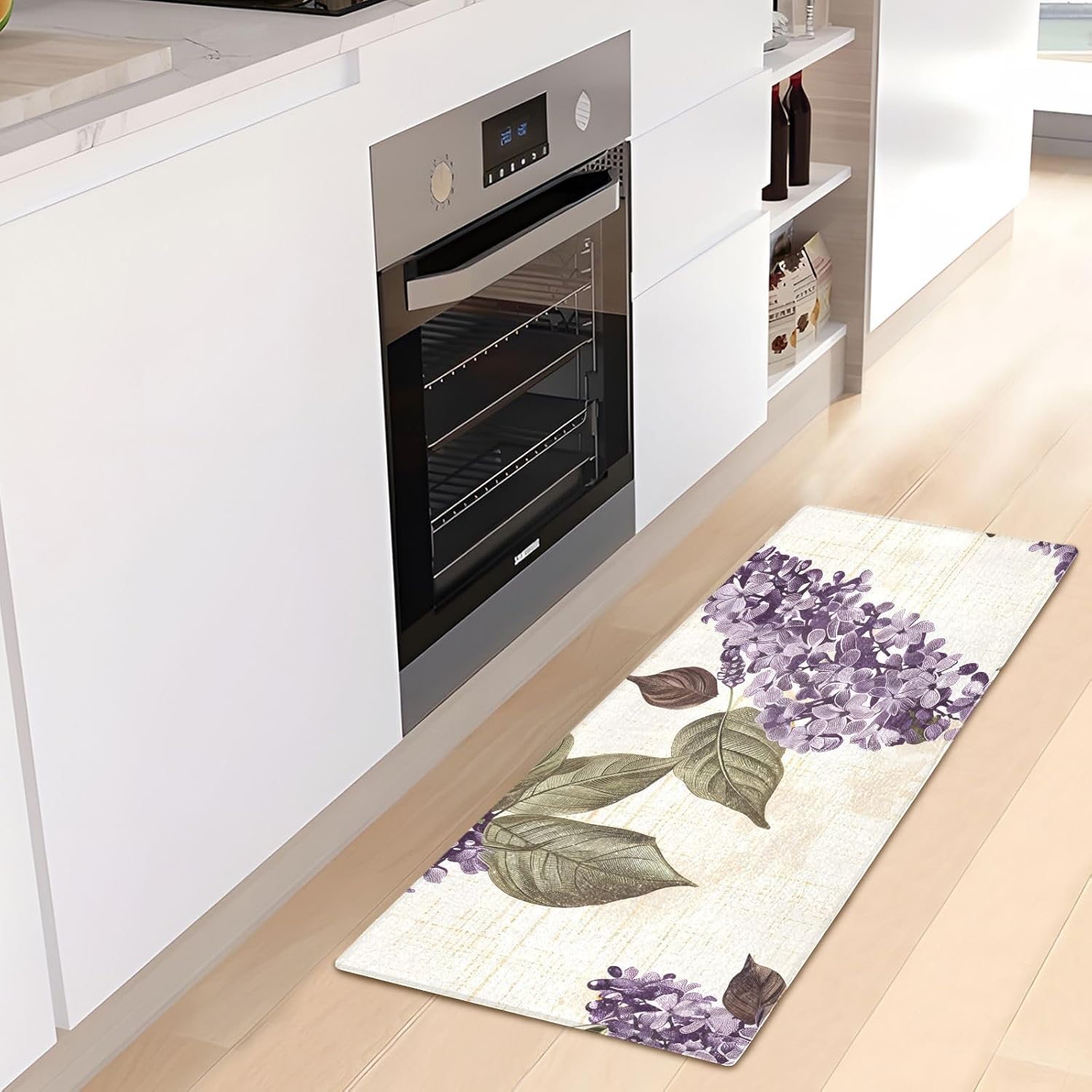 Bathroom Rugs Bath Mat, Plush Absorbent Floor Mat with Floral Pattern Purple Lilac for Bathroom, Doorway, Living Room, Entryway, Carpet 39x20in