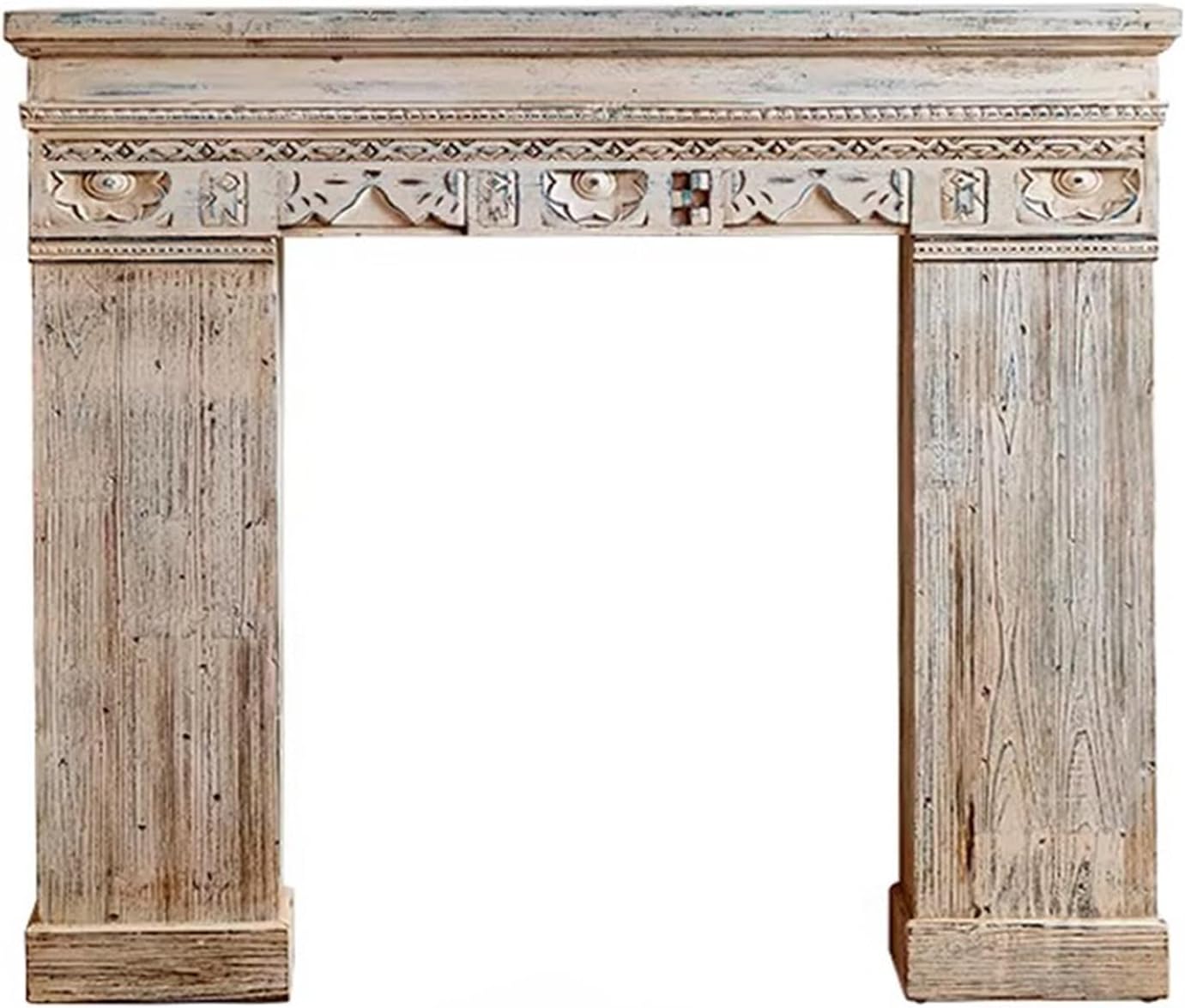 Fireplace Surround Distressed Wooden Fireplace Mantel Surround with Rustic Farmhouse Decorative Frame