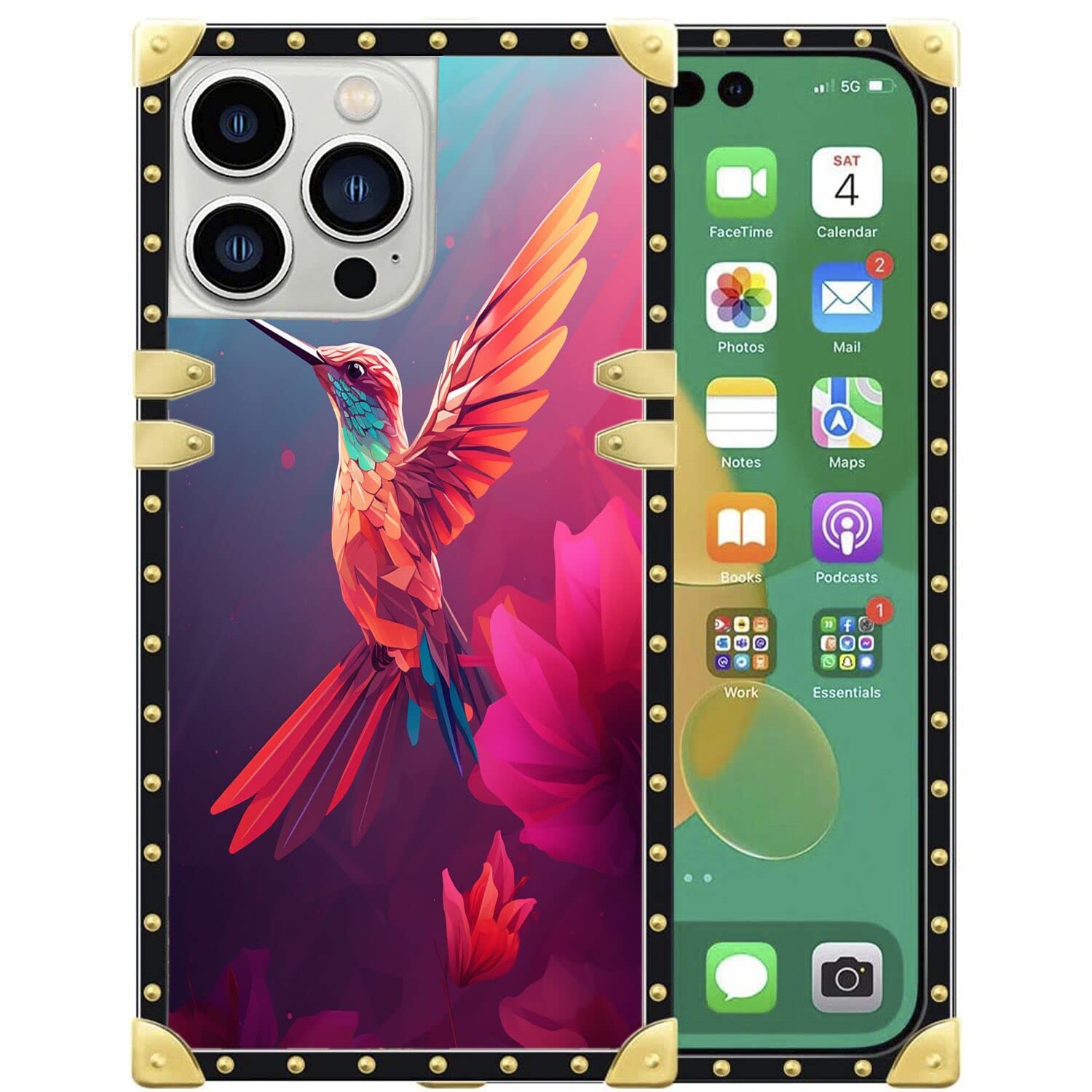 SHENCANG BLUE Designed Phone Case for iPhone 14 Pro Designer Hummingbird Art-161 Design Black Frame Smartphone Cover Soft TPU Shockproof Mobile Phone Case