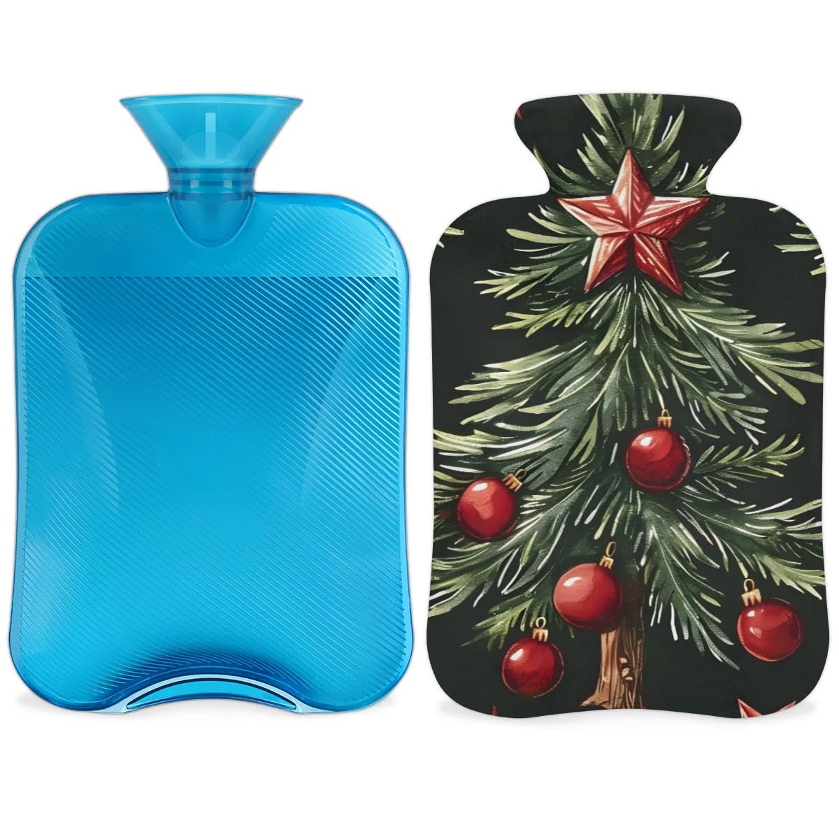 Hot Water Bottle with Soft Cover,2L Glitter Tree Christmas Hot Water Bag for Hot and Cold Compress, Hand Feet Warmer, Rubber Hot or Cold Water Bottle Halloween Christmas Decorations
