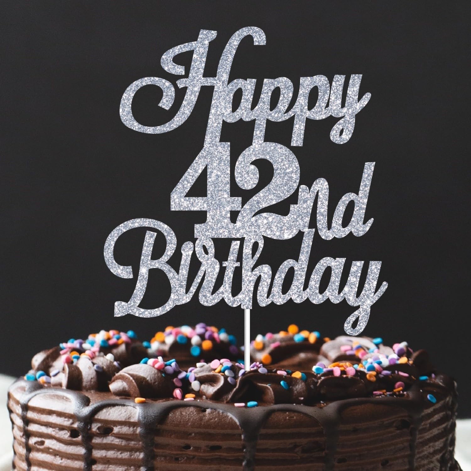 Décoration De Gâteau Pour Fête D'anniversaire De 42e Anniversaire, Homme Et Femme, Noir Pailleté, Pour Fête D'anniversaire De 42e Anniversaire