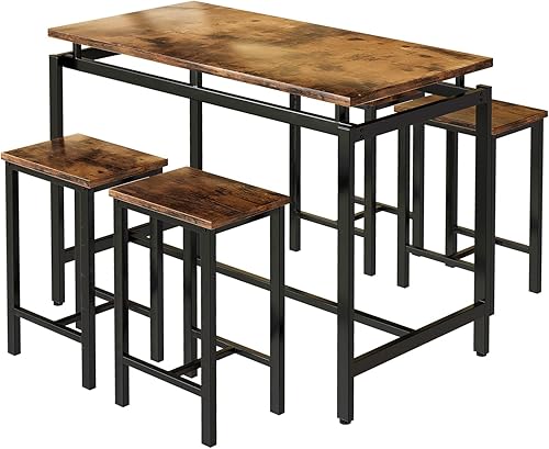 Recaceik Juego de 4 mesas de comedor para 4 mesas y sillas de cocina, juego de mesa de bar de 5 piezas con 4 taburetes, mesa de comedor de altura de