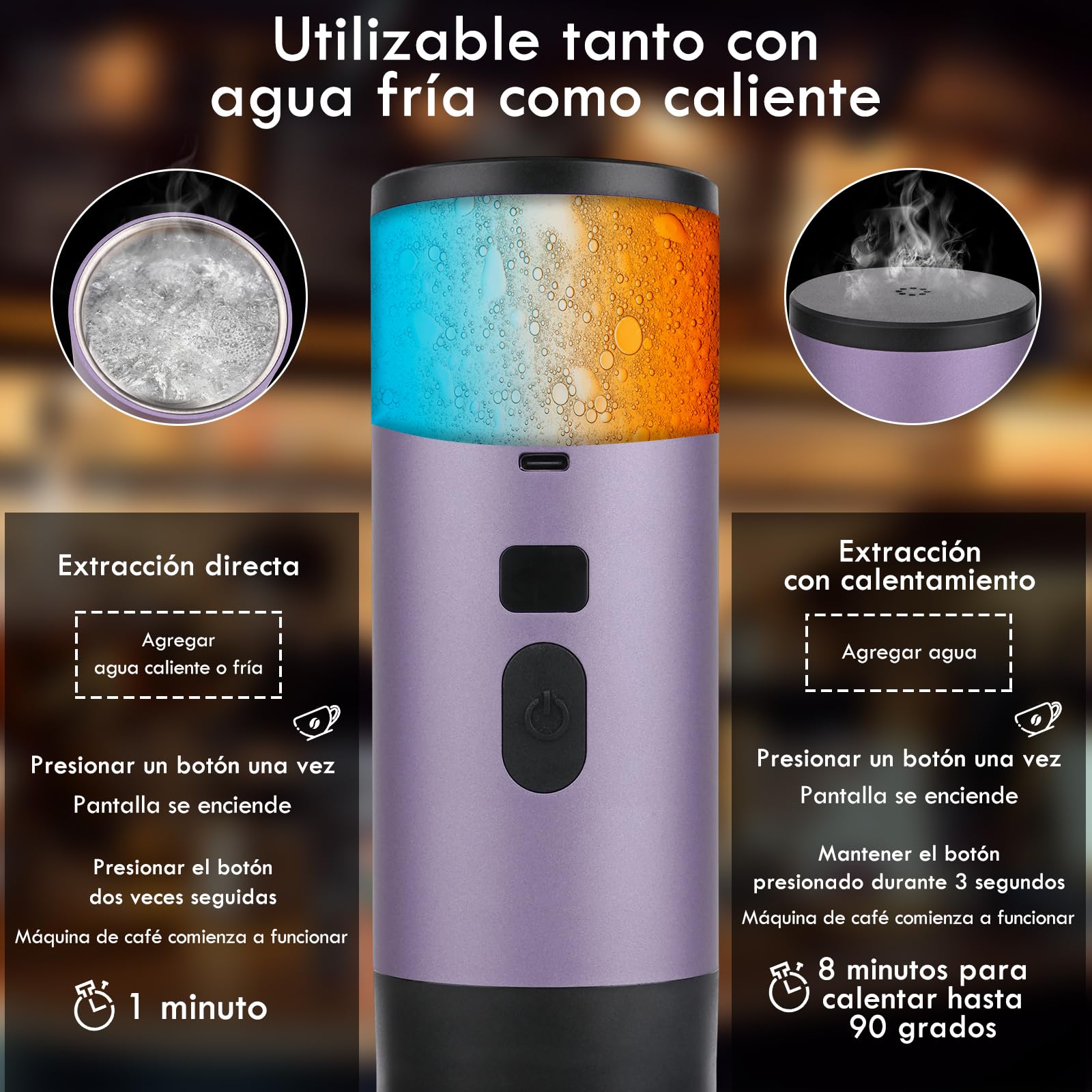 Euakee Cafetera Espresso Portátil,Eléctrica Cafetera Capsulas, 15Bar, 90ML, Compatible con NS/DG/Café Molido, Puede preparar 50 tazas de café para Camping para RV Senderismo Oficina