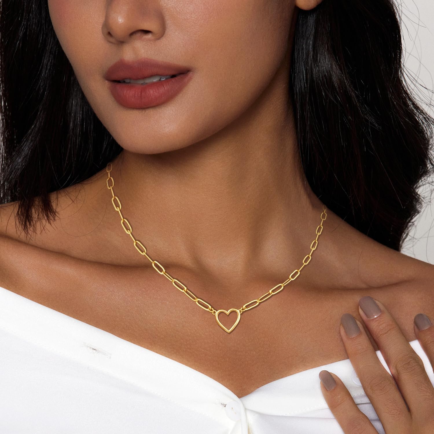 Zeffy Cute Heart Necklace 18k Gold/Silver Plated Tiny Heart Pendant Choker Necklaces Gold Love Heart Chain Necklace for Women Dainty Gold Jewelry Valentines Day Gifts for Women Girls Teen Girls - Image 2