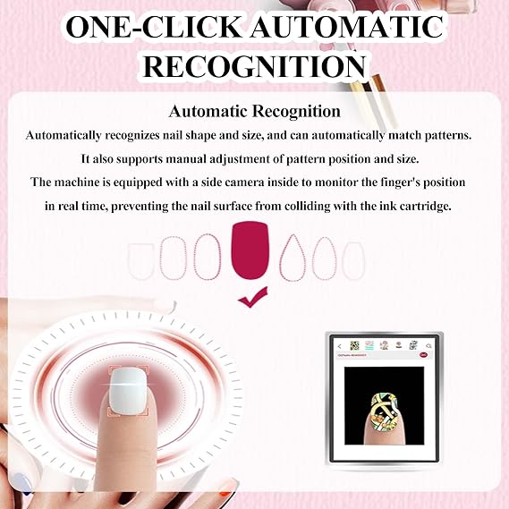 Digital Mobile Nail Art Printer, 3D Nail Printer for Nail Studio and Manicurists, Easy Photo Recognition, Compact Nail Stamping Machine for Nail Art Lovers