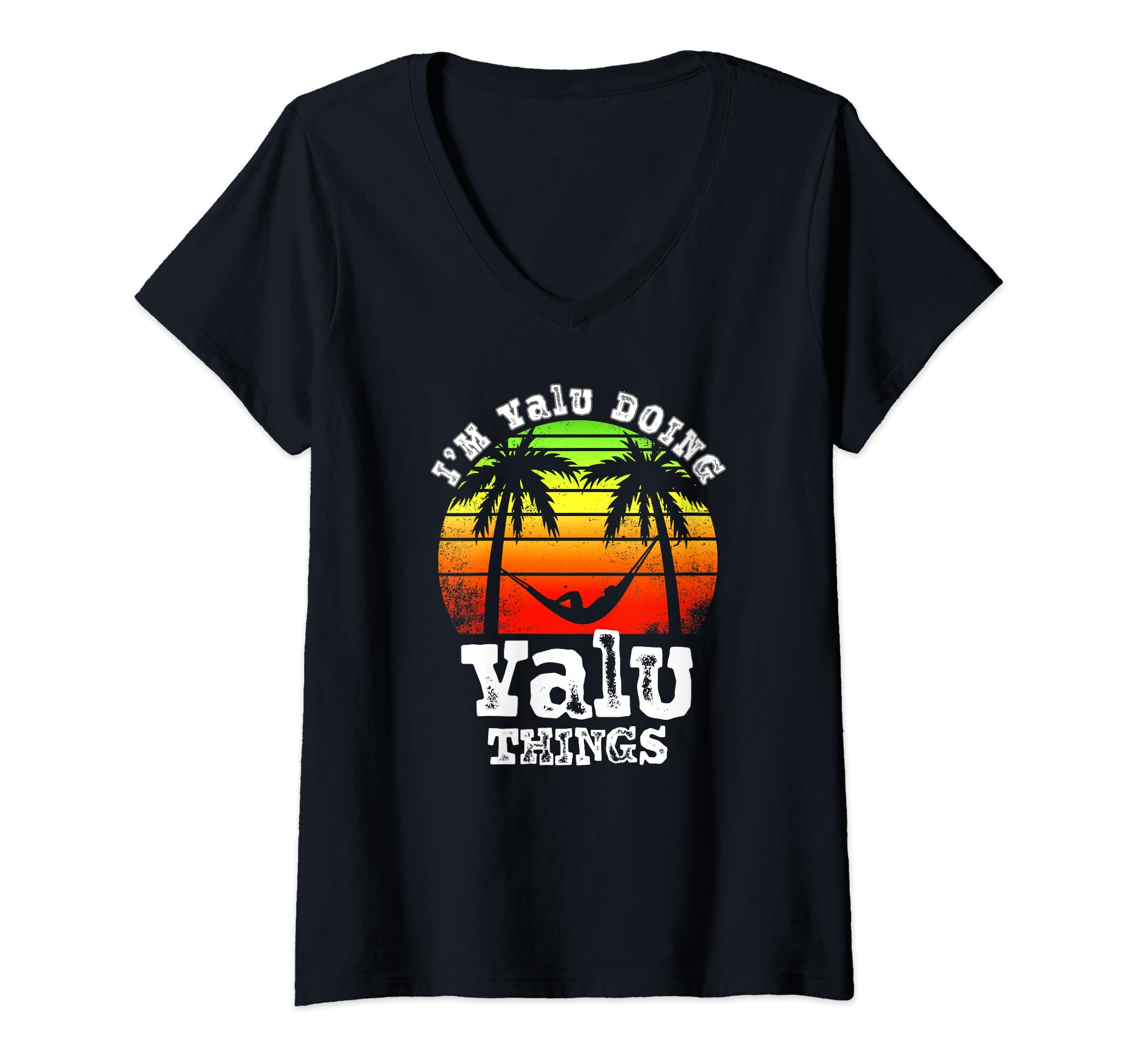 Womens I'm Valu Doing Valu Things Asian Names Retro Sunset V-Neck T-Shirt