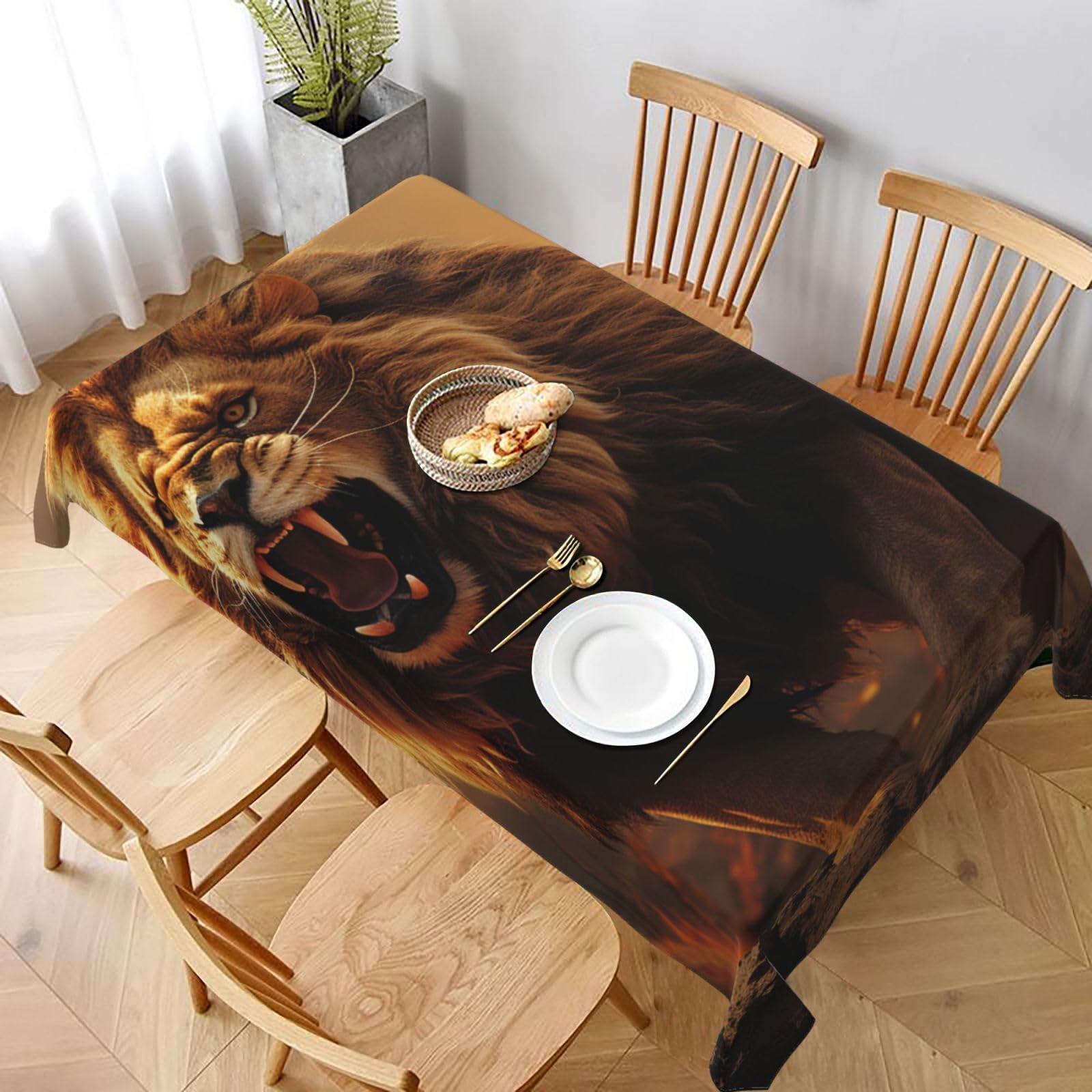 MXDLKSWPOH Table Cloths for Rectangle Tables 152x228 cm Waterproof Farmhouse Table Cloth Angry Roaring Lion Tablecloths Washable Wrinkle Free Table Cover for Dining Table Weddings Events Party Buffet