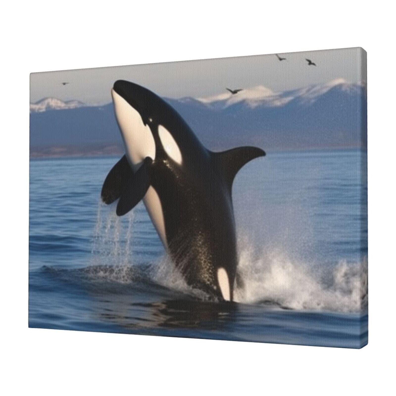 KLOPH Killer Whale Canvas Wall Art for Living Room 12"x16" Modern Artwork Painting for Bathroom Hanging Canvas Prints Aesthetic Wallart for Bedroom Kitchen Office Wall Decor