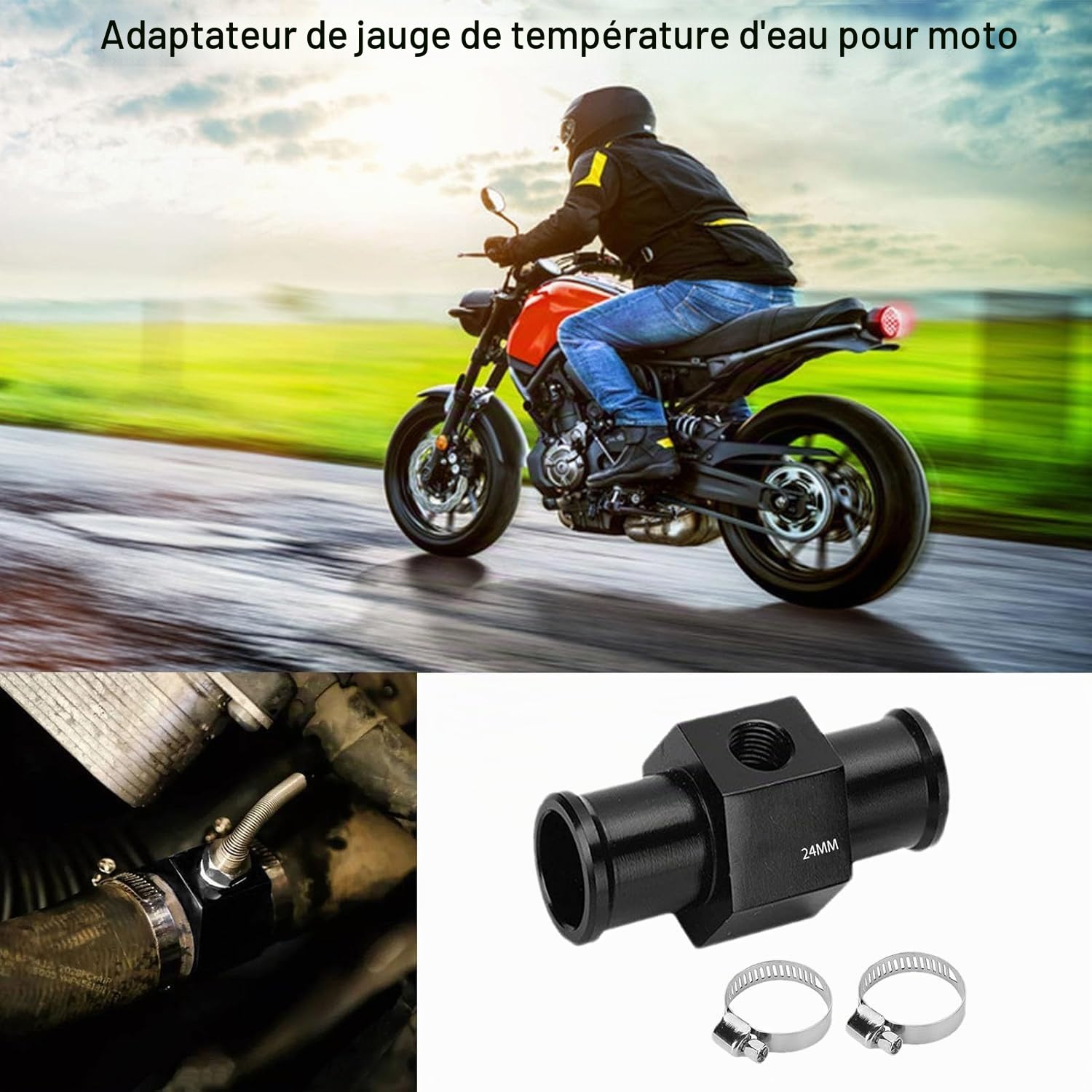 Capteur de Température Eau 24mm, Adaptateur Sonde pour Voiture et Radiateur, Compatible avec la Plupart des Véhicules, Mesure Précise et Installation Facile, Joint de Tuyau Durable (24mm)