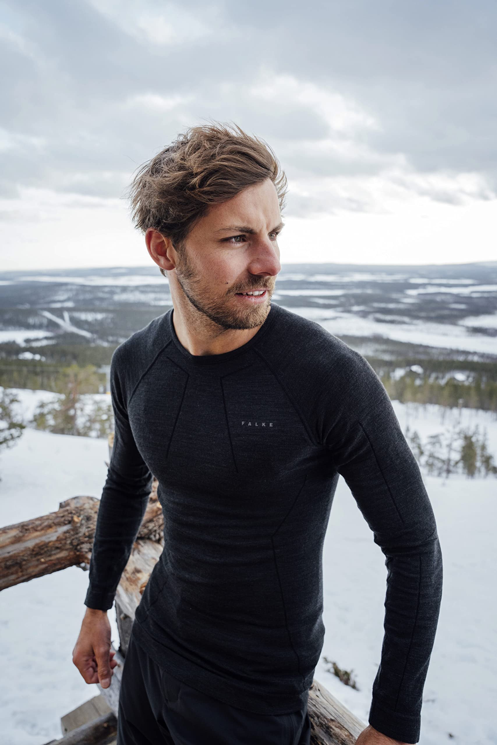 FALKE Mężczyźni Warstwa podstawowa (góra) Wool-Tech Round Neck M L/S SH Bielizna Termoaktywna Z Merynosa szybkoschnące ciepłe 1 Sztuka, Szary (Grey-Heather 3757), S