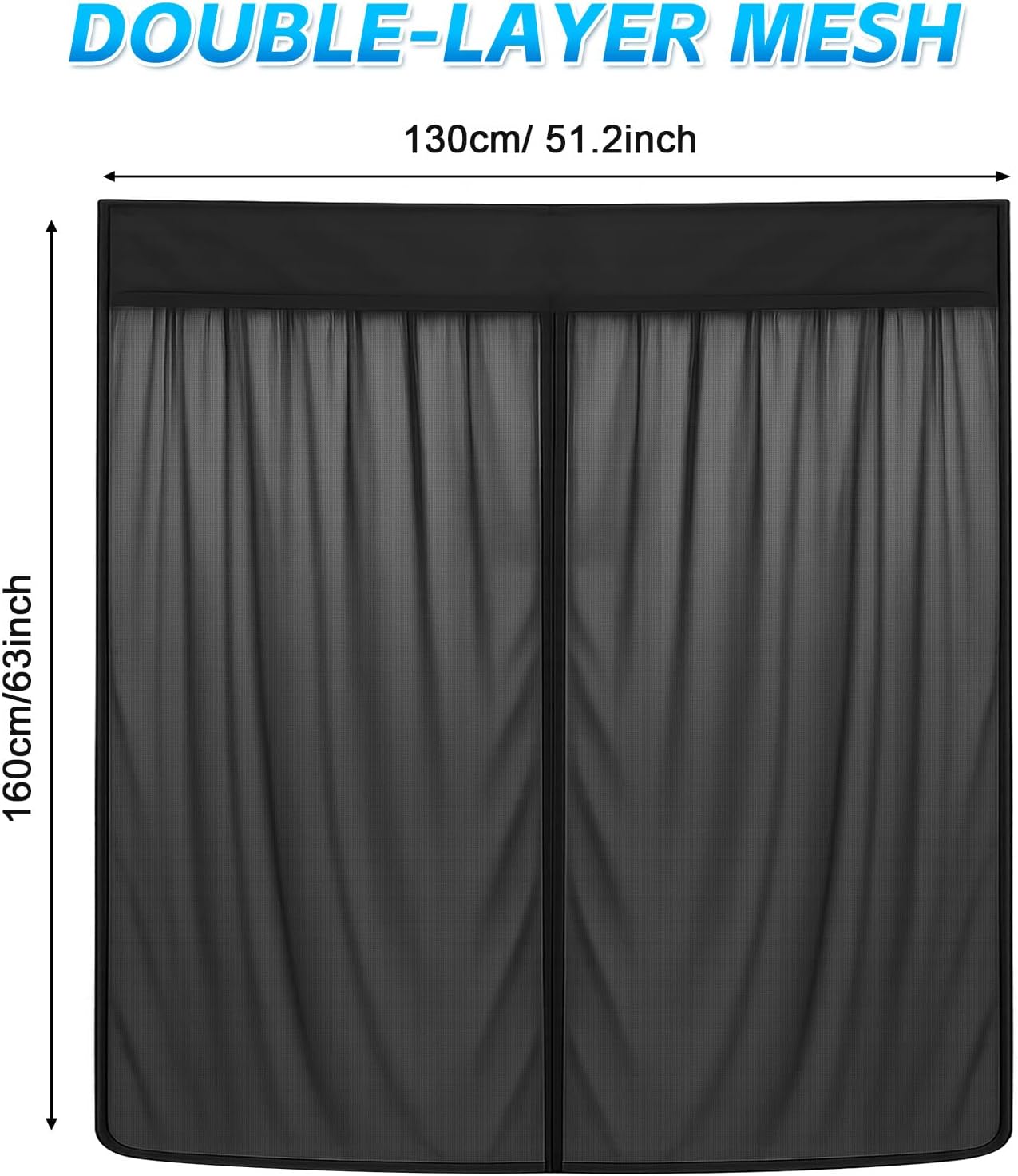 Magnetic Van Bug Screen Customized for Express/GMC Savana 1996-2025, Sliding Door Mosquito Net Center Zipper Closure Door Bug Mesh 63 inch(H) X 51 inch(W)